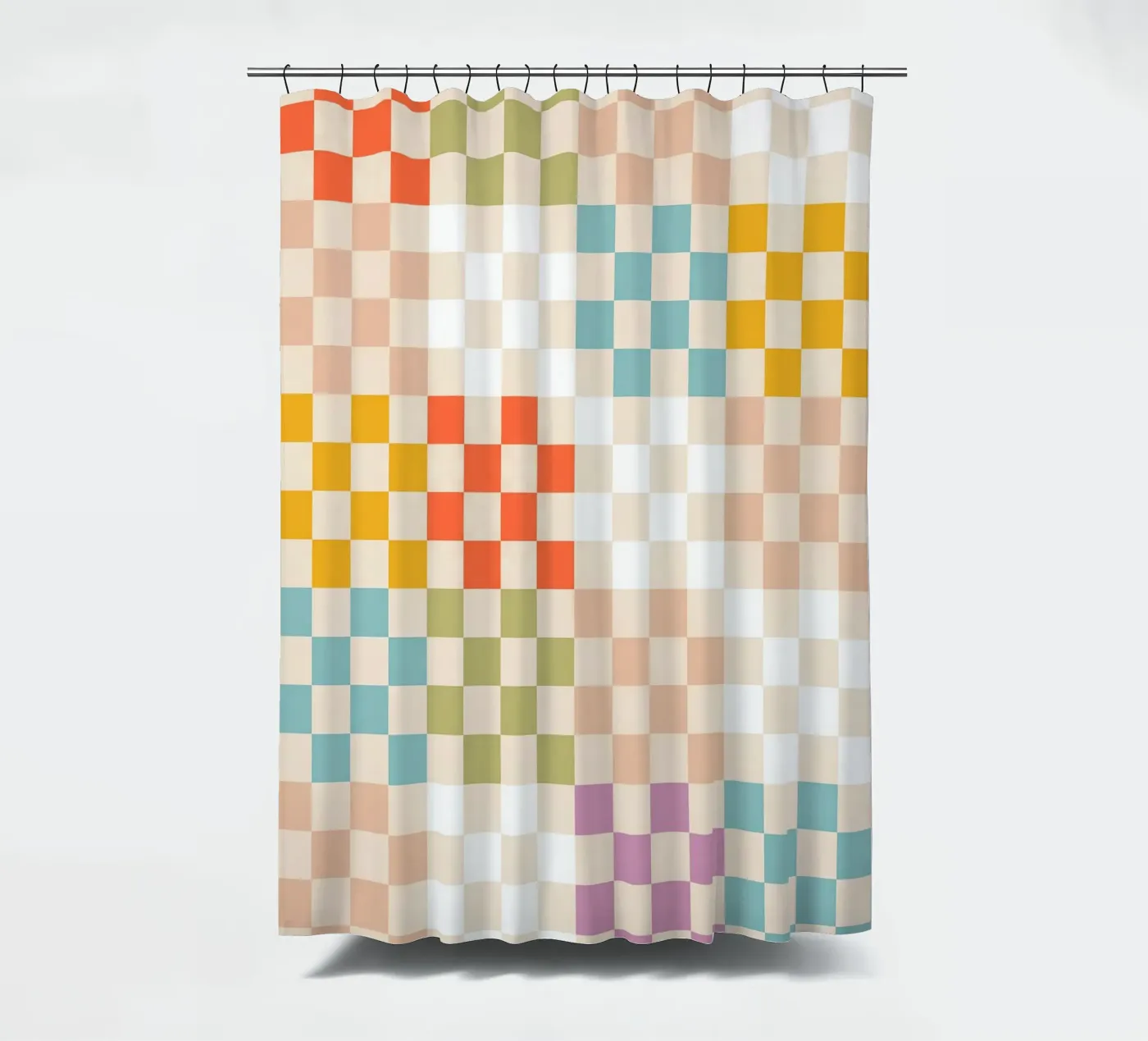 Retro Summer Check Patchwork Pattern shower curtain by Dominique Vari Abstract