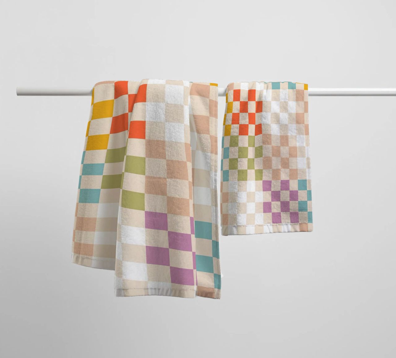 Retro Summer Check Patchwork Pattern towel by Dominique Vari Abstract
