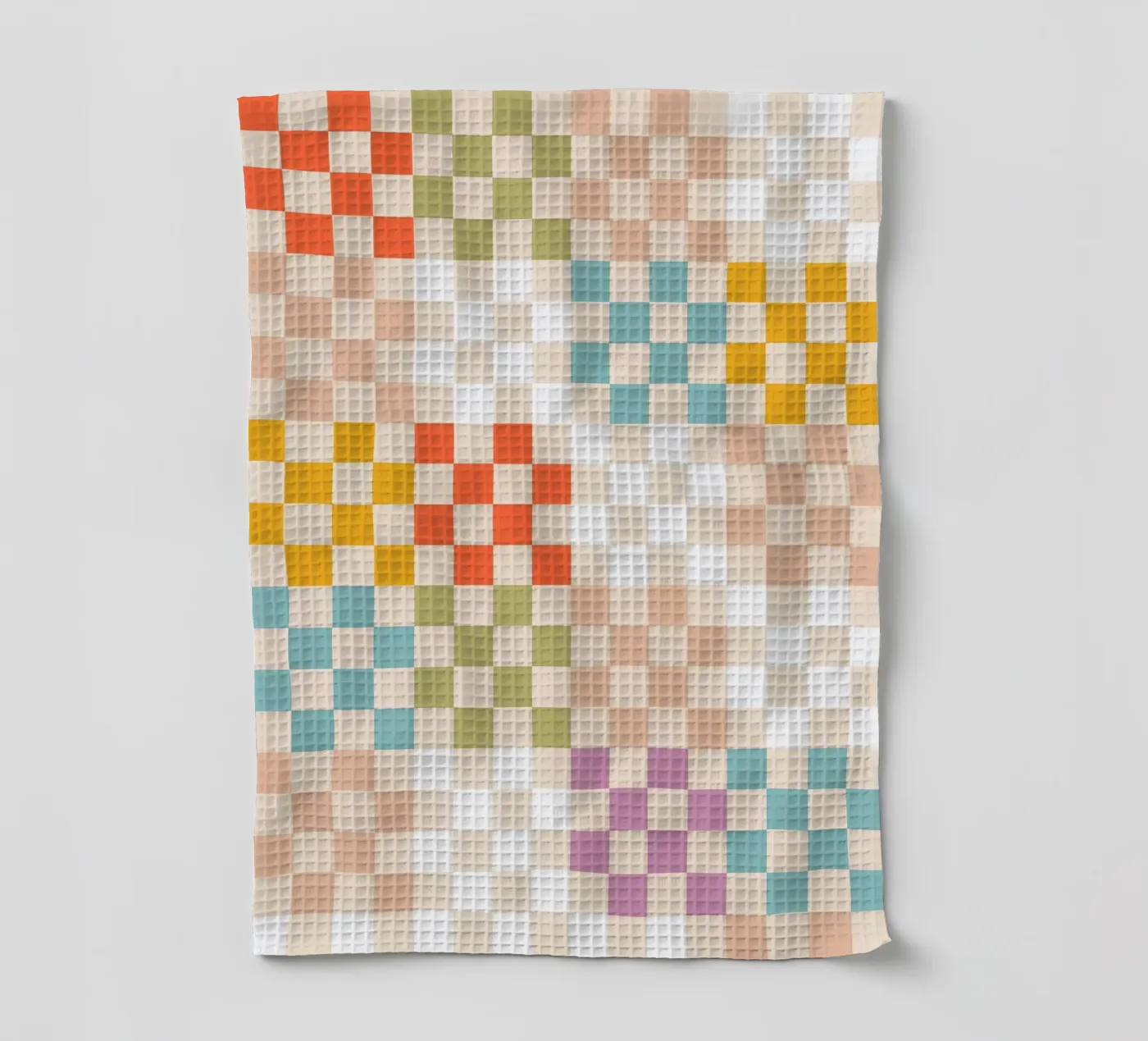 Retro Summer Check Patchwork Pattern tea towel by Dominique Vari Abstract
