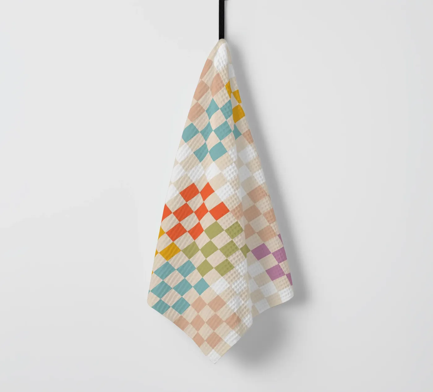 Retro Summer Check Patchwork Pattern tea towel by Dominique Vari Abstract
