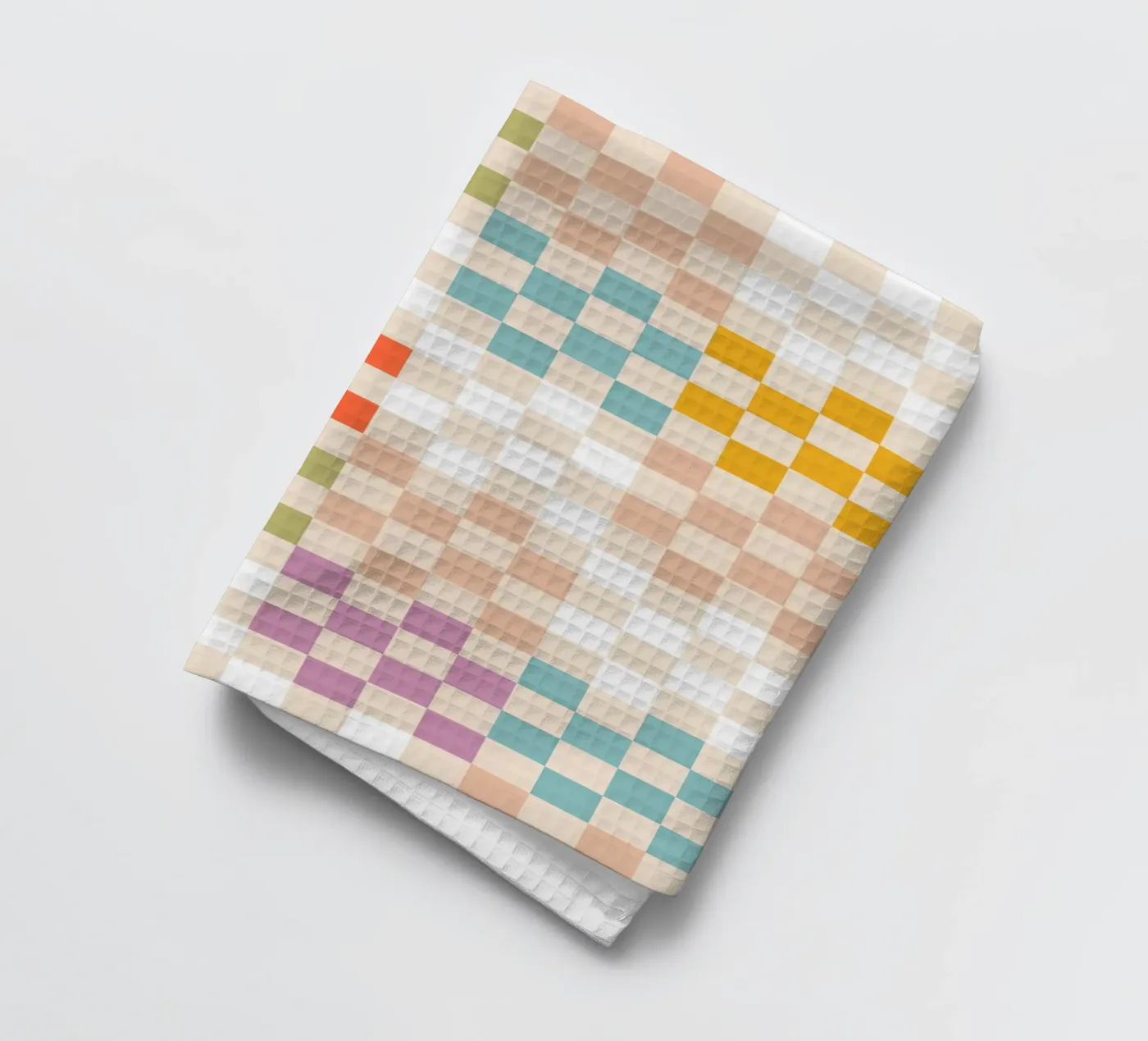 Retro Summer Check Patchwork Pattern tea towel by Dominique Vari Abstract
