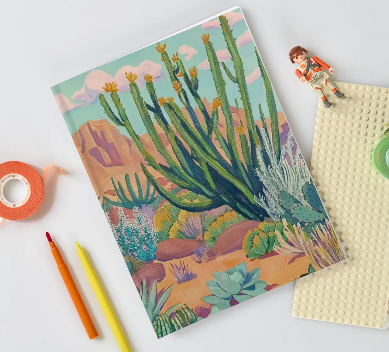 Vibrant Desert Landscape with Cacti notebook by Melloi Art Print