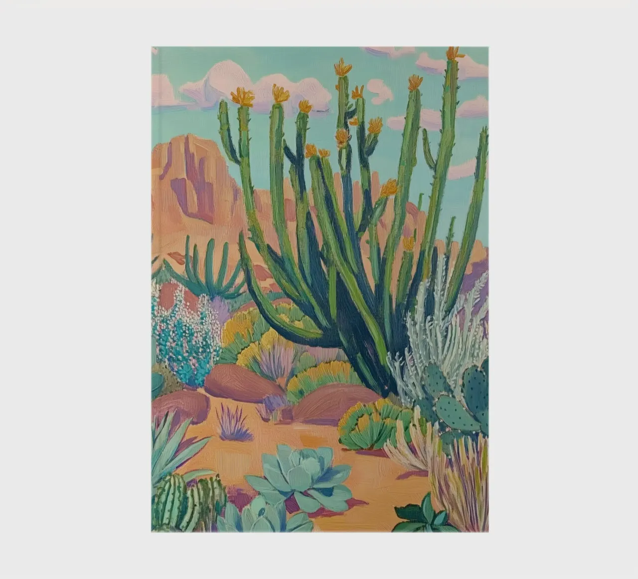 Vibrant Desert Landscape with Cacti notebook by Melloi Art Print