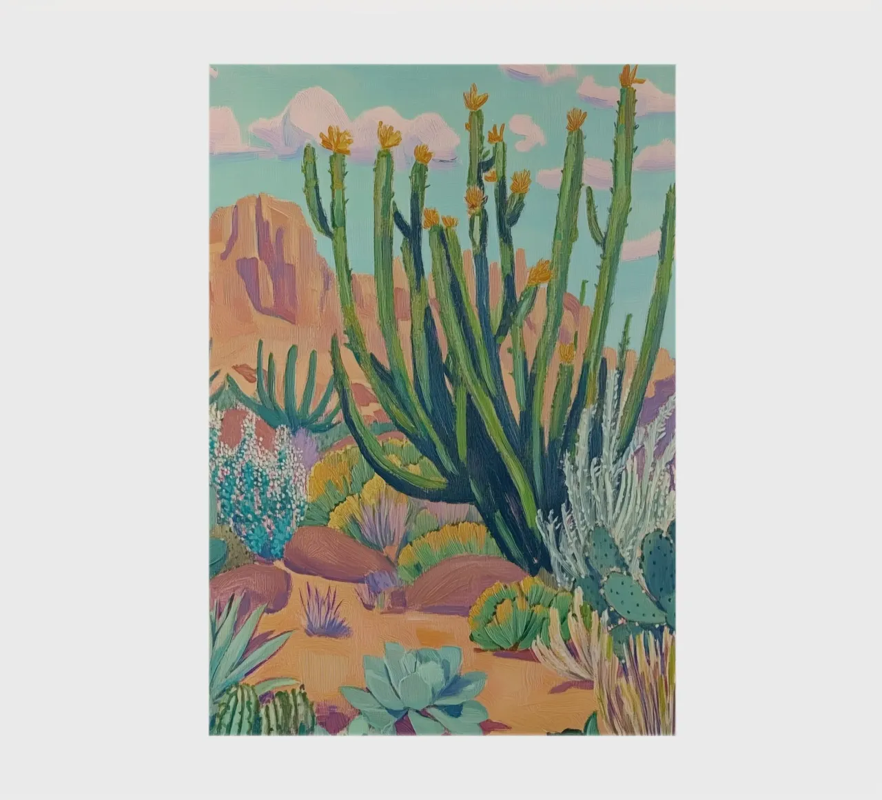 Vibrant Desert Landscape with Cacti notebook by Melloi Art Print