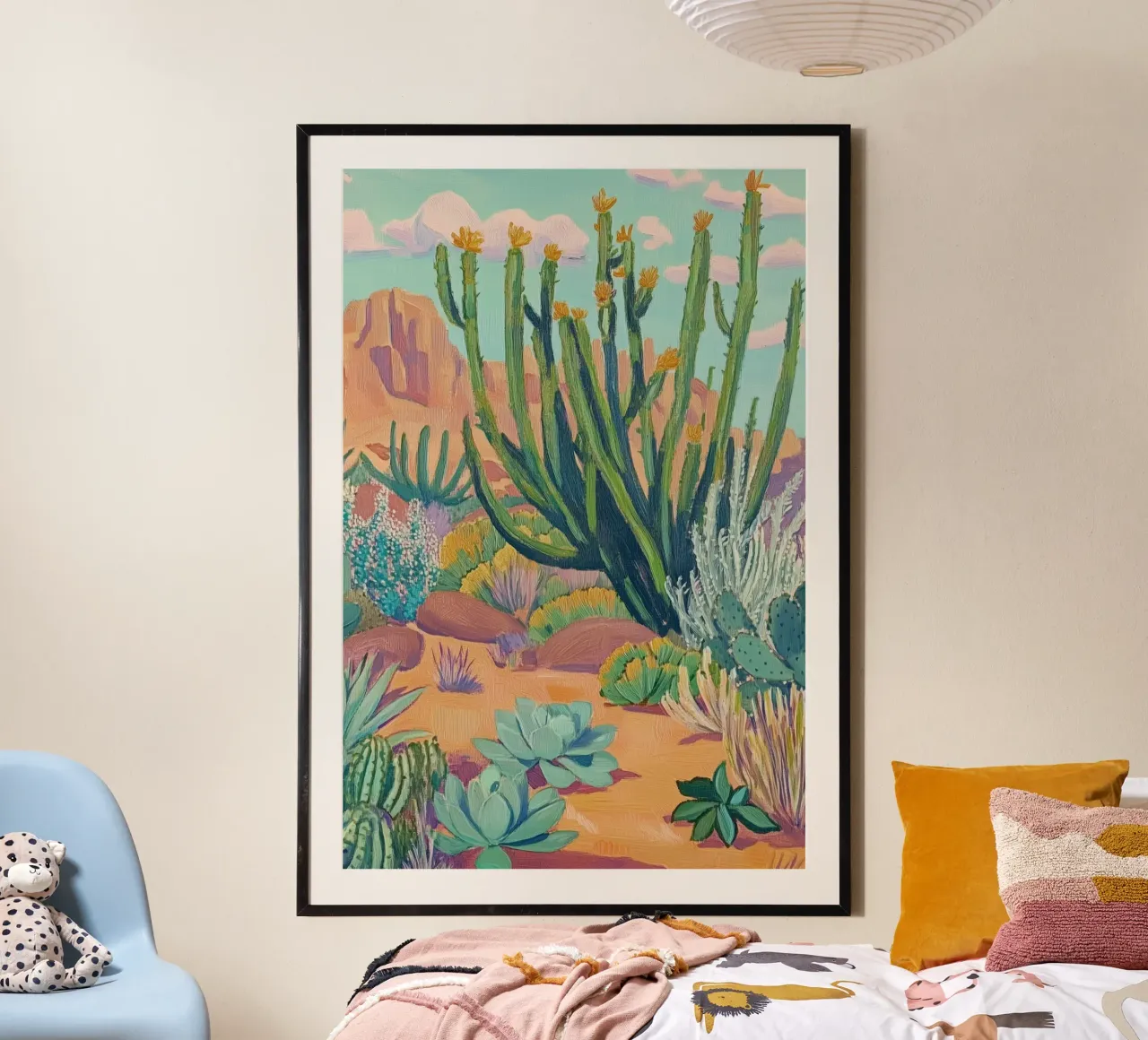 Vibrante paesaggio desertico con cactus carta hahnemühle da Melloi Art Print