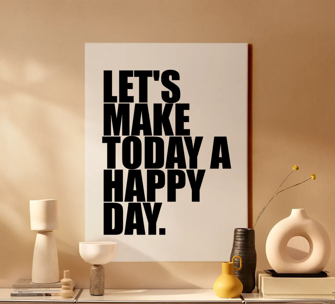 Let's Make Today A Happy Day canvas with Floater frame by Inspirify