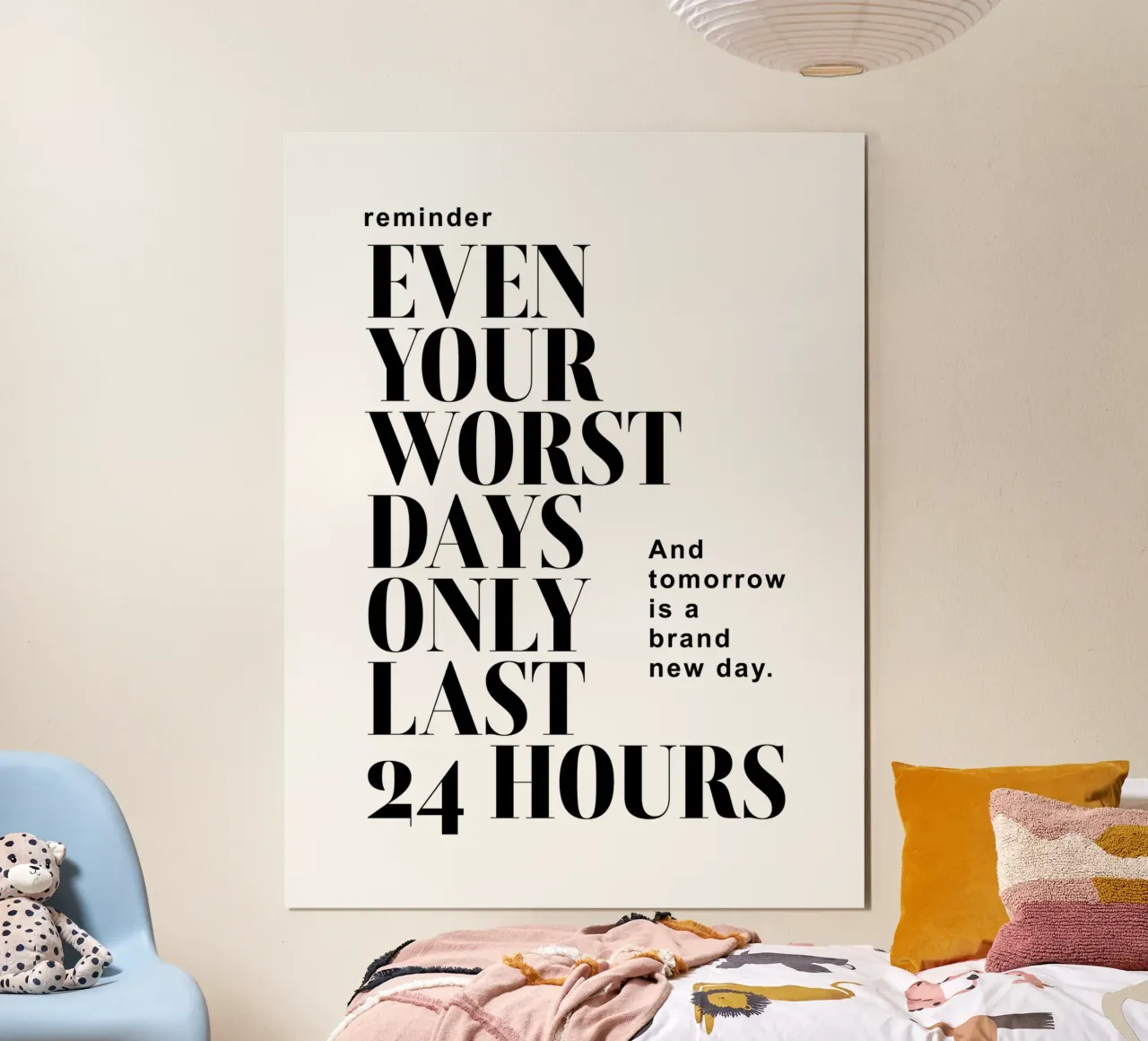 Promemoria: Anche i vostri giorni peggiori durano solo 24 ore poster con telaio in alluminio da Inspirify