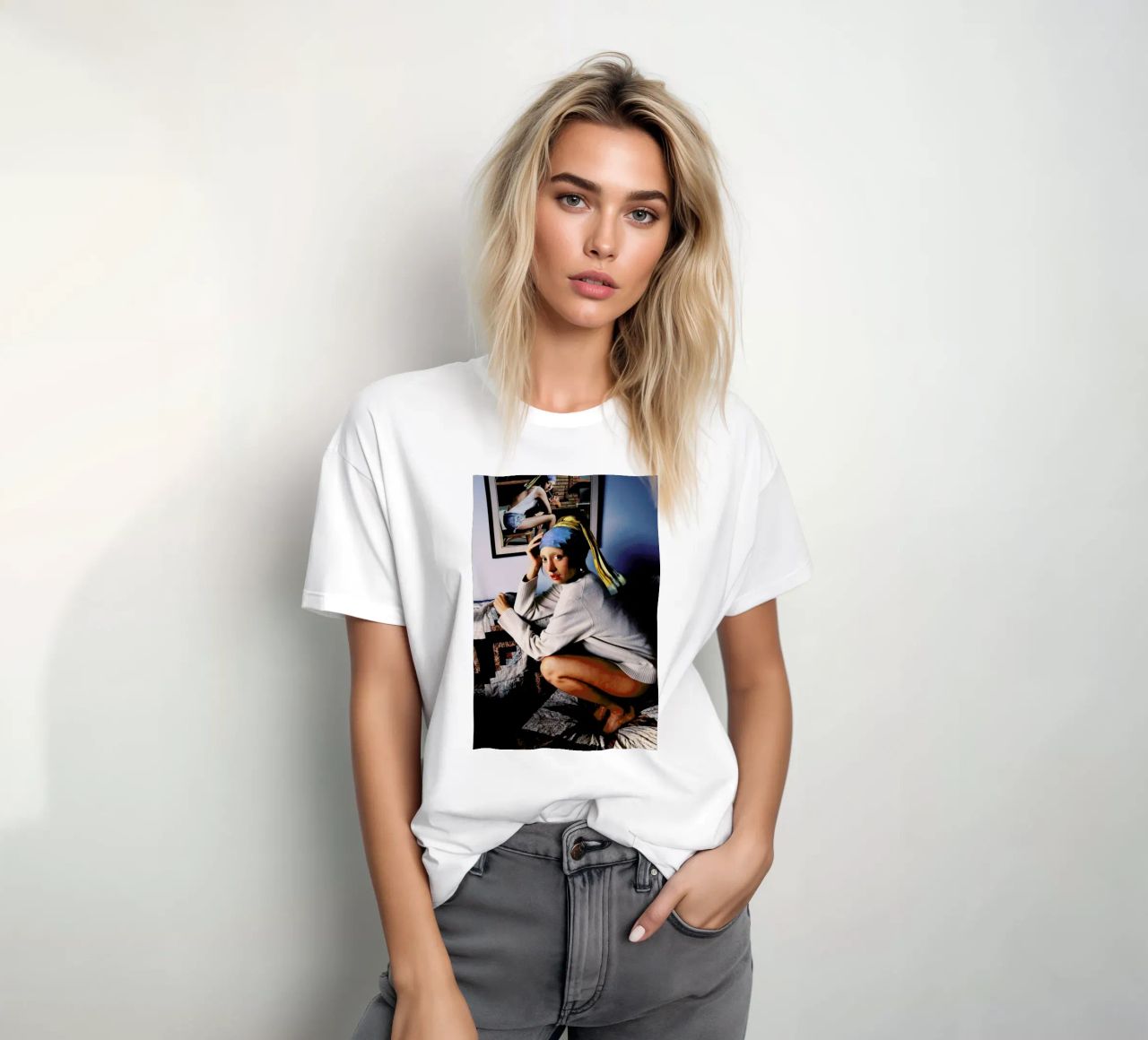 Girl with Pearl Earring Double camiseta de Paste in Place