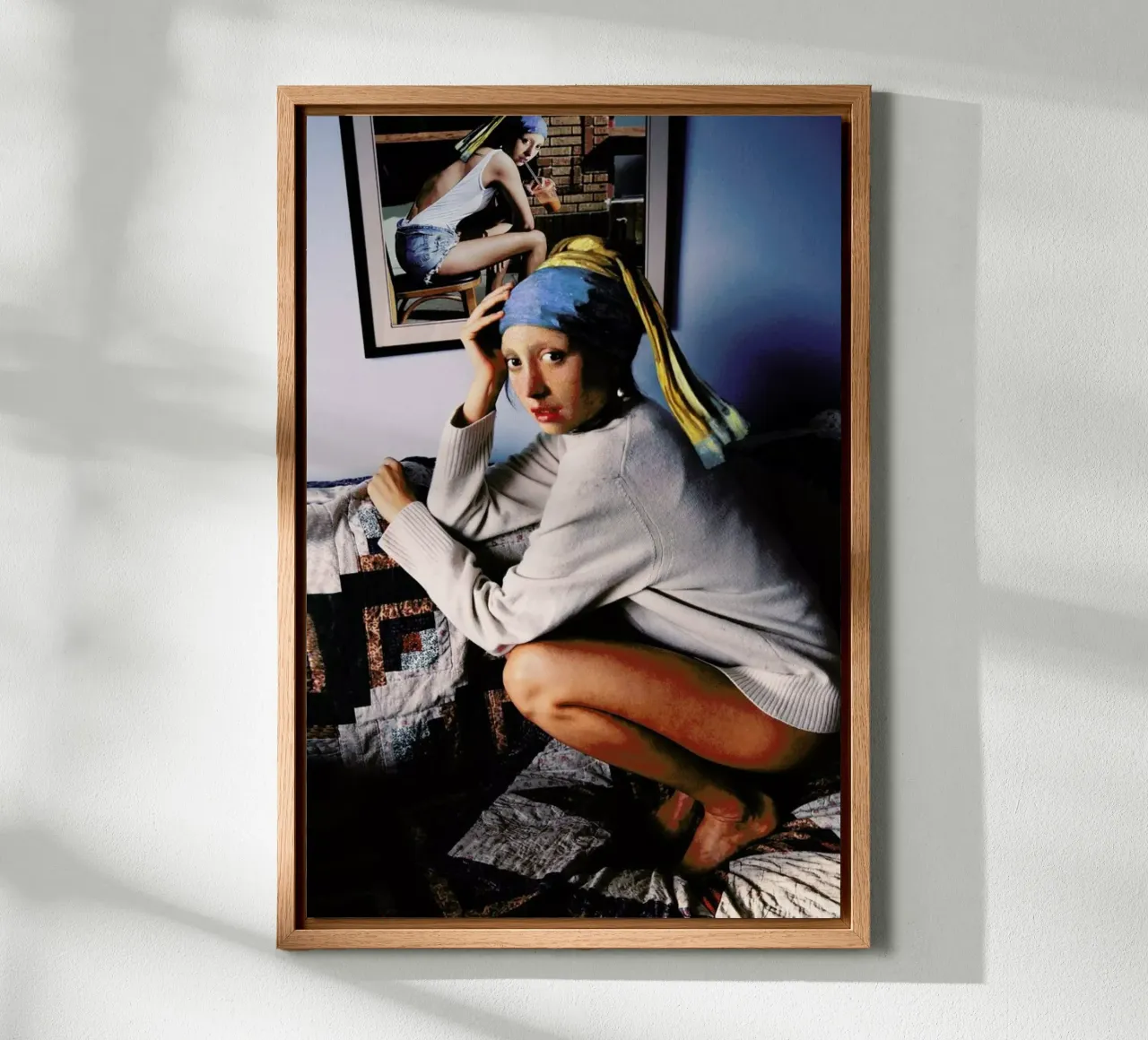 Girl with Pearl Earring Double tela con Cornice a cassetta da Paste in Place