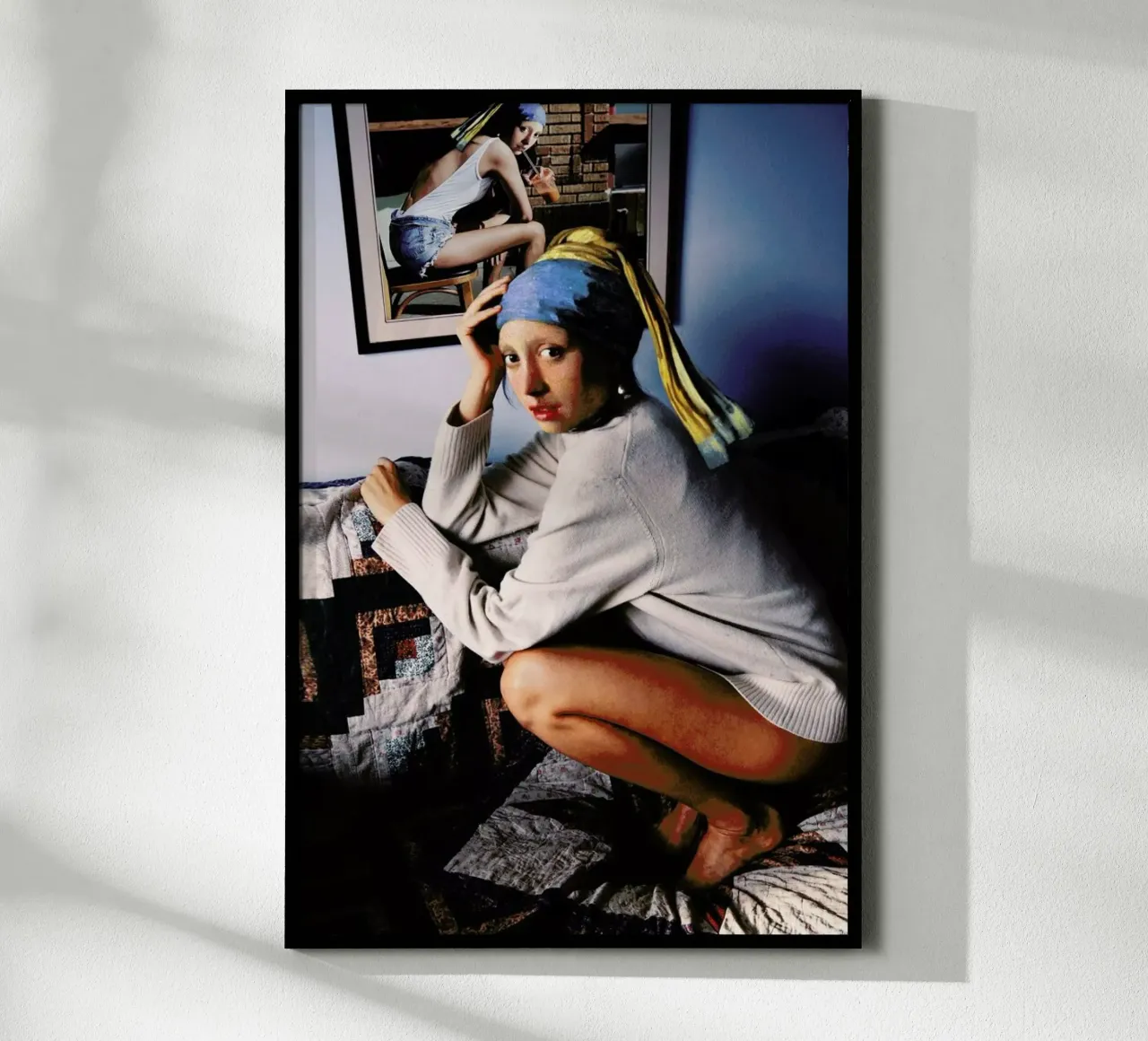 Girl with Pearl Earring Double poster con telaio in legno da Paste in Place