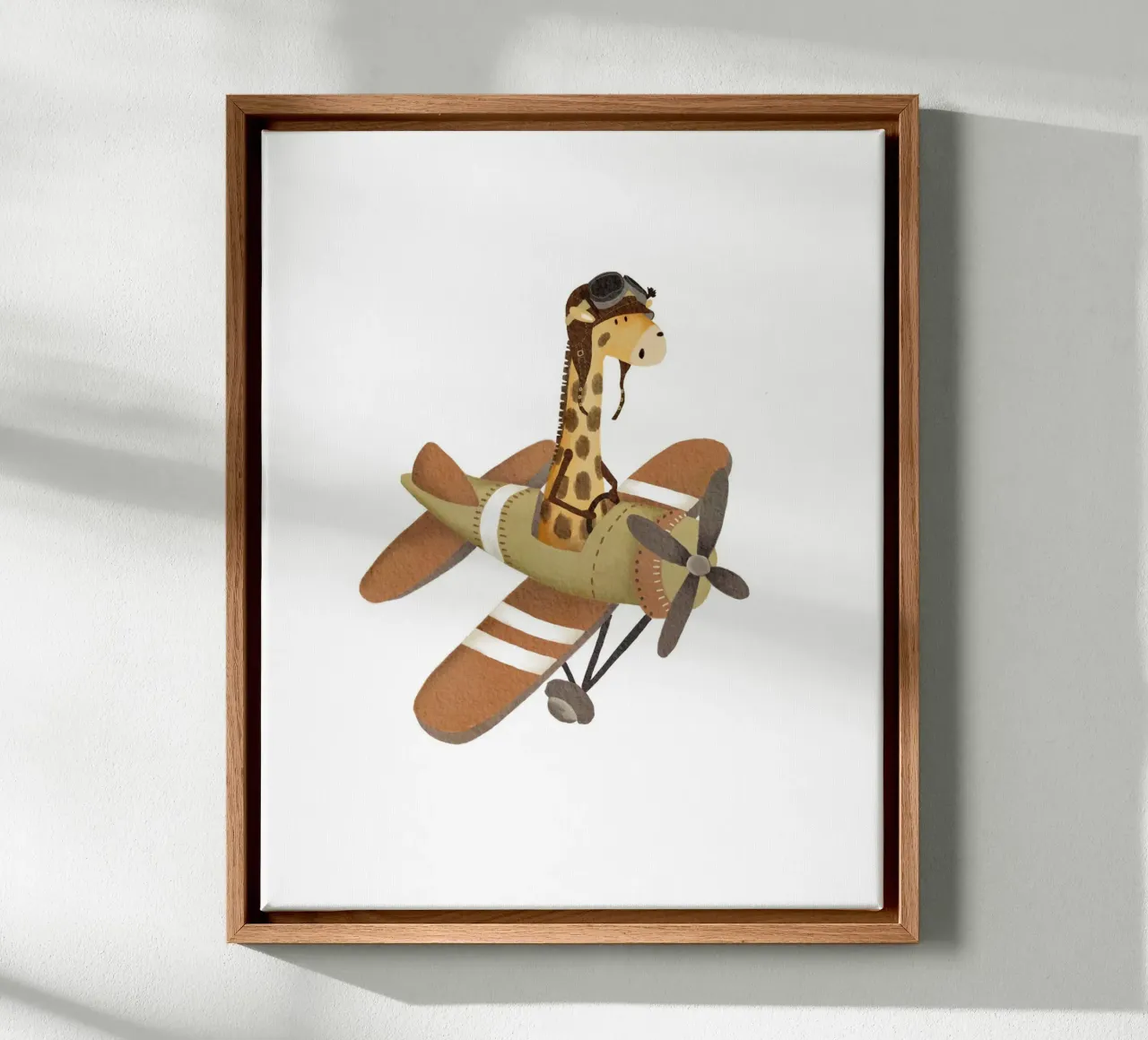 Illustrazione dell'avventura della giraffa aviatore tela con Cornice a cassetta da Urchin Bay Art