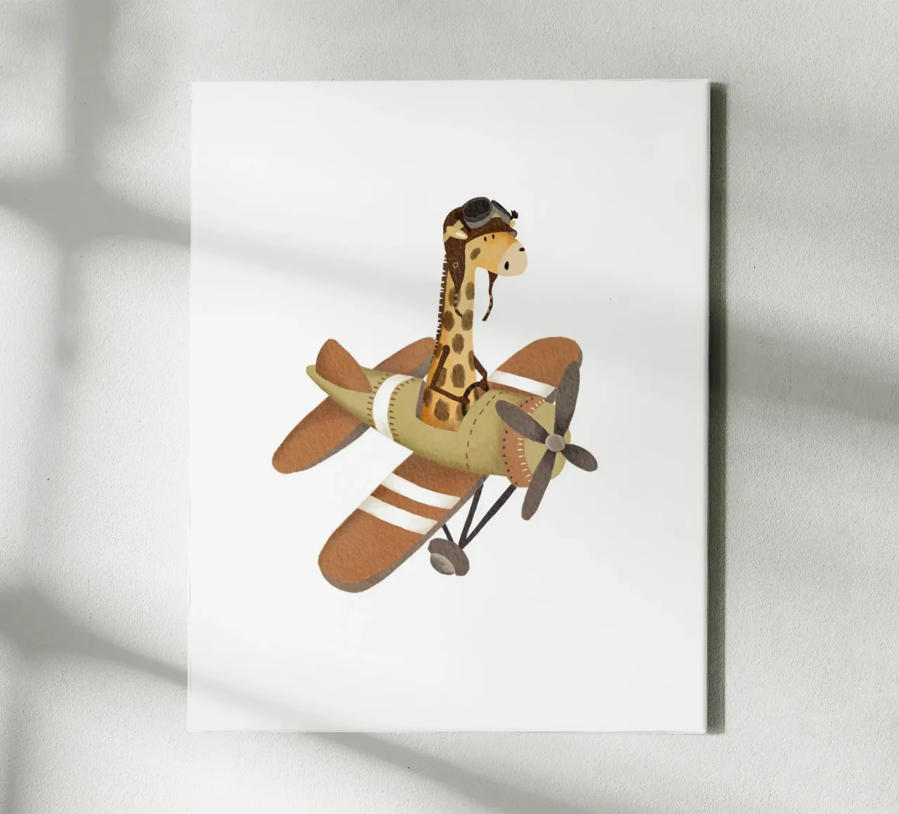 Illustrazione dell'avventura della giraffa aviatore tela con Cornice a cassetta da Urchin Bay Art
