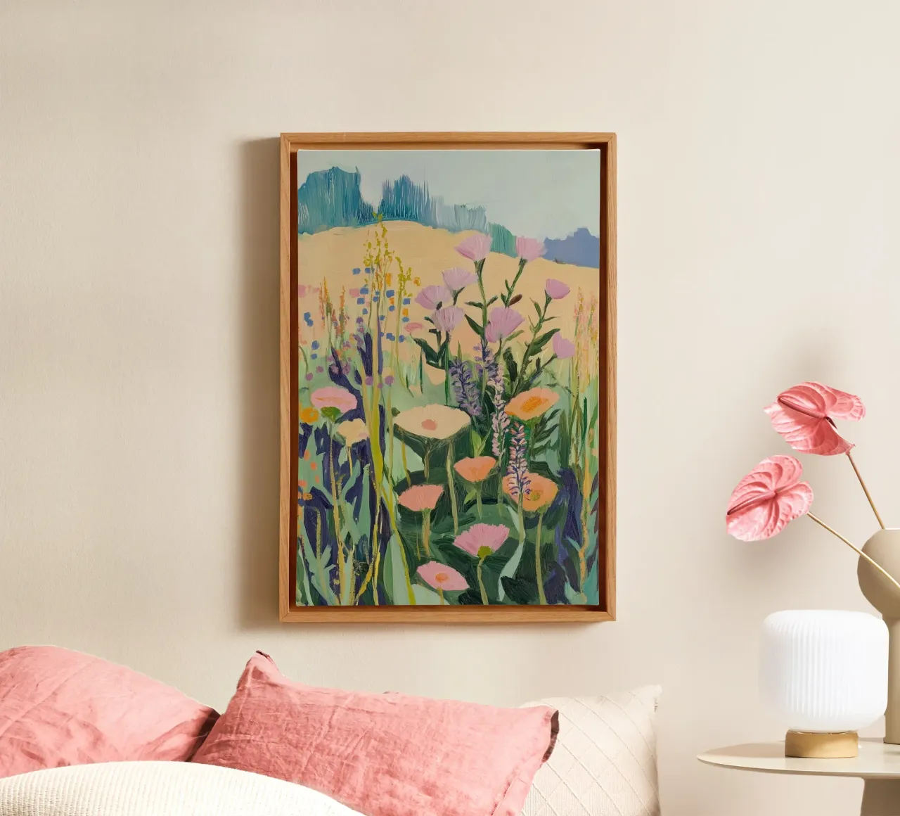 Kleurrijke wilde bloemenweide kunst canvas van Melloi Art Print