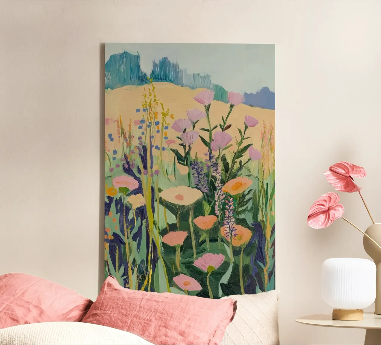 Kleurrijke wilde bloemenweide kunst canvas van Melloi Art Print