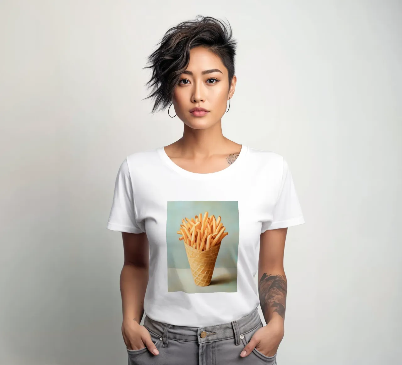 French fries in ice-cream cone women's fitted t-shirt by Carinaprint