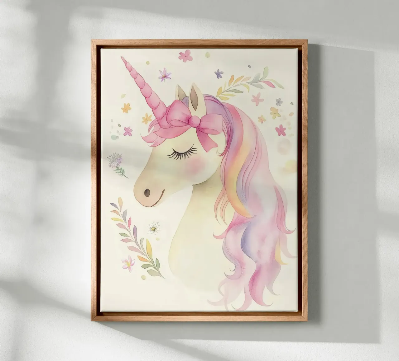 Principessa unicorno con fiocco rosa Arte animale fiabesca vintage tela con Cornice a cassetta da Gentle Echoes Art