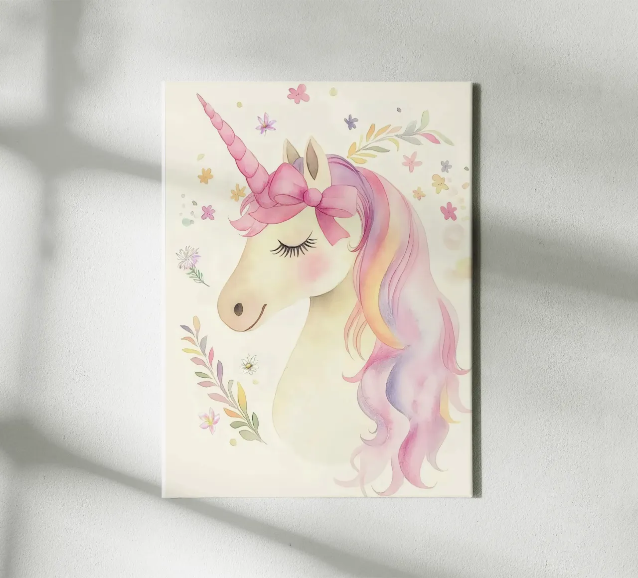 Principessa unicorno con fiocco rosa Arte animale fiabesca vintage tela con Cornice a cassetta da Gentle Echoes Art