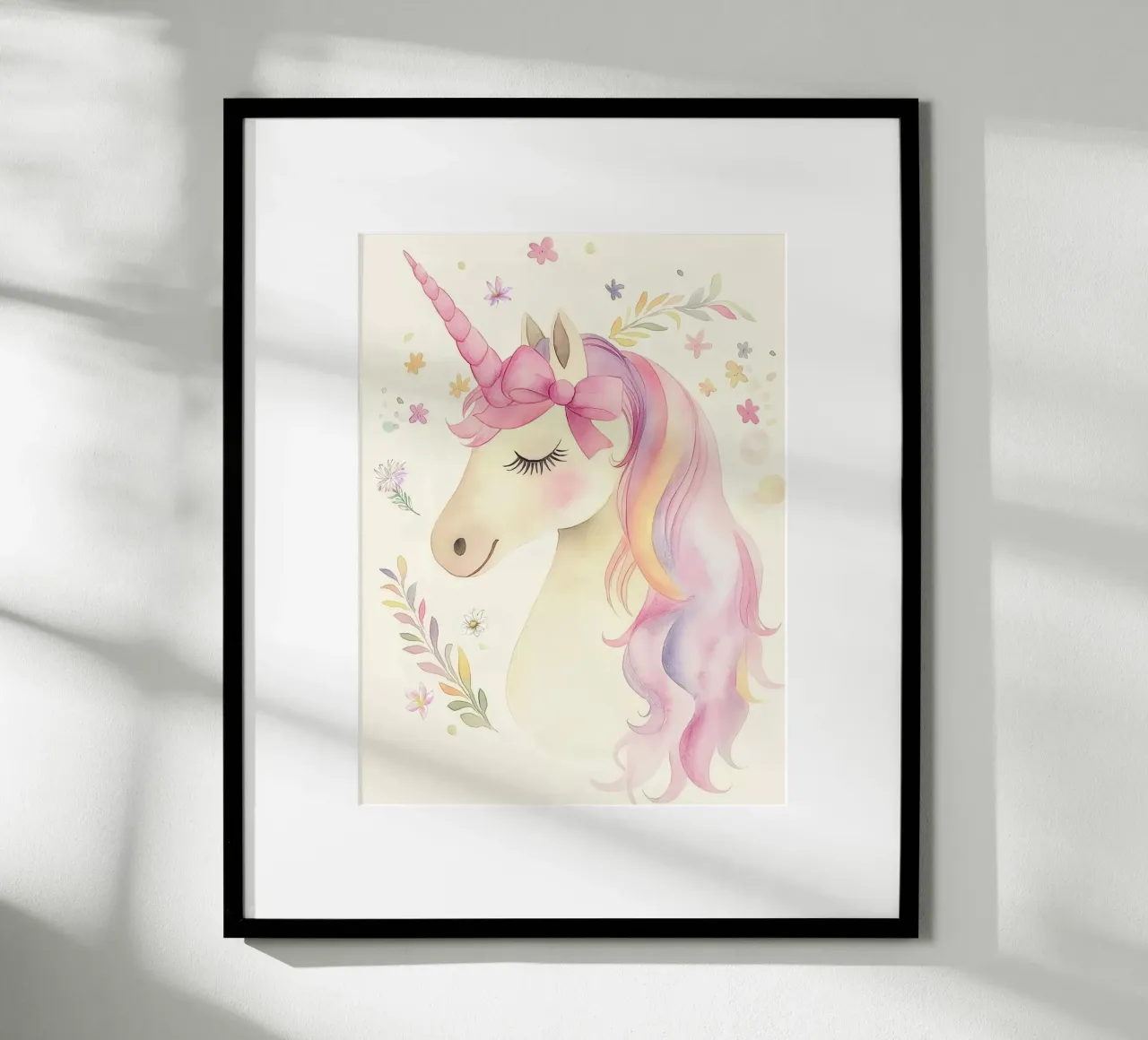 Principessa unicorno con fiocco rosa Arte animale fiabesca vintage poster con telaio in legno da Gentle Echoes Art