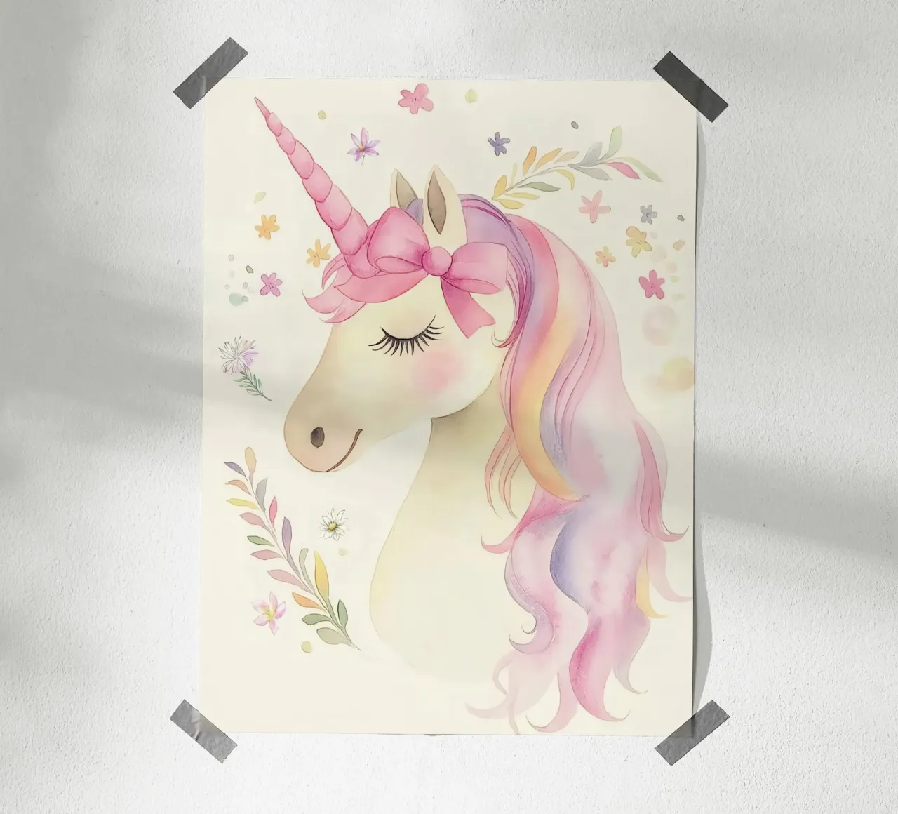 Unicorn Princess with Pink Bow Vintage Fairy Tale Animal Art poster by Gentle Echoes Art