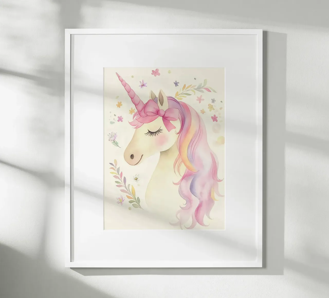 Principessa unicorno con fiocco rosa Arte animale fiabesca vintage poster con telaio in legno da Gentle Echoes Art