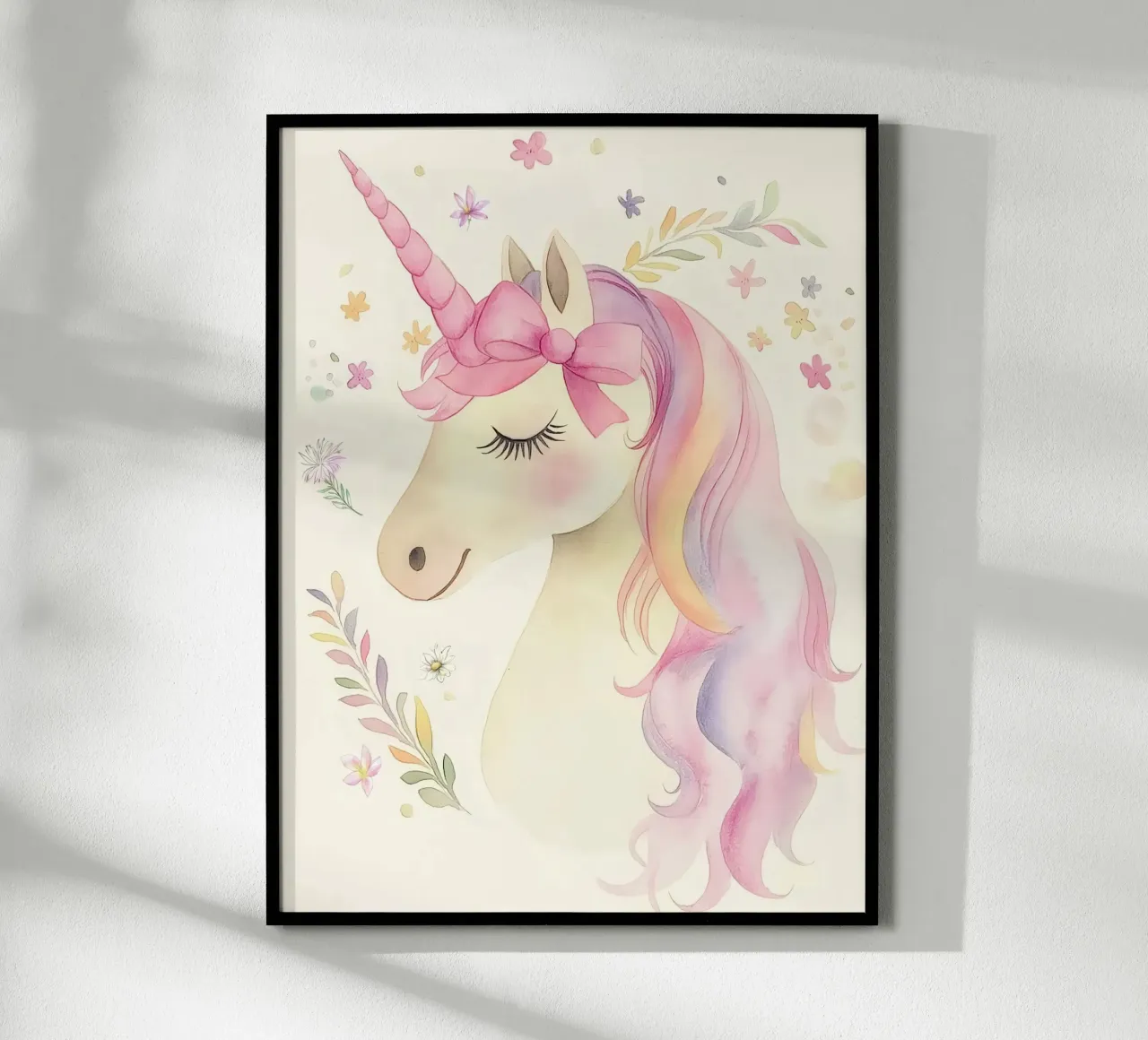 Principessa unicorno con fiocco rosa Arte animale fiabesca vintage poster con telaio in legno da Gentle Echoes Art