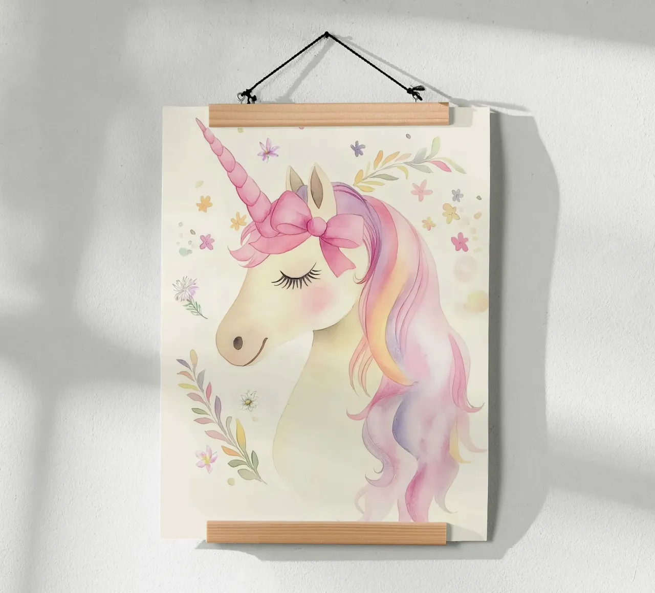 Principessa unicorno con fiocco rosa Arte animale fiabesca vintage poster con telaio in legno da Gentle Echoes Art