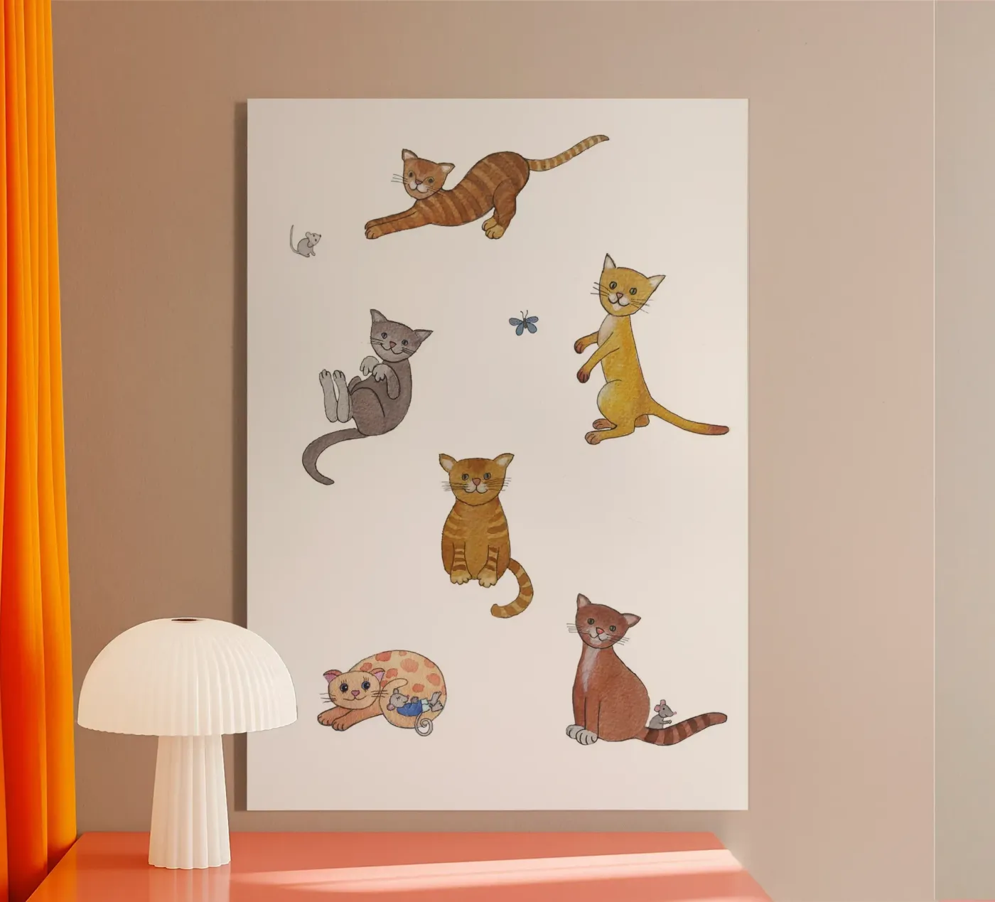 zes katten en muizen acryl van Farbwelten