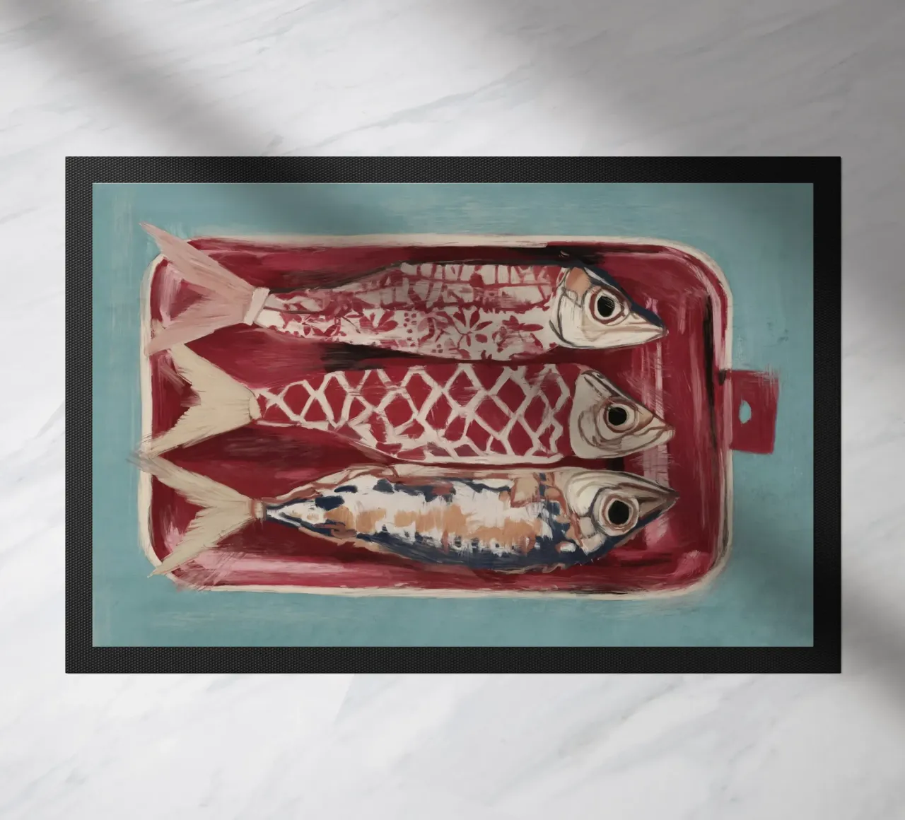 Patterned Fish Trio doormat by ThingDesign