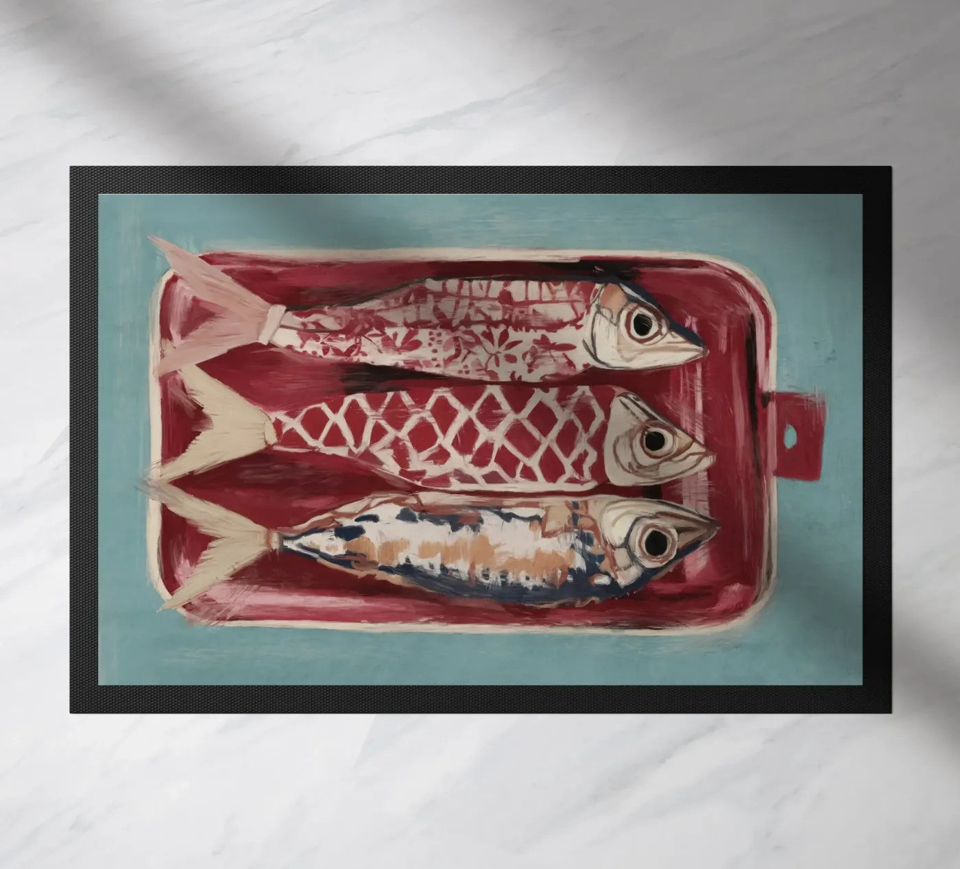 Patterned Fish Trio doormat by ThingDesign