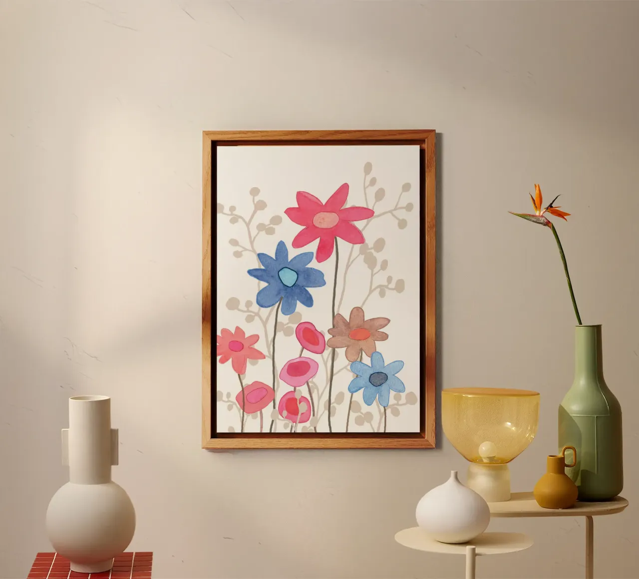 Fiori in rosso e blu alluminio dibond da Farbwelten