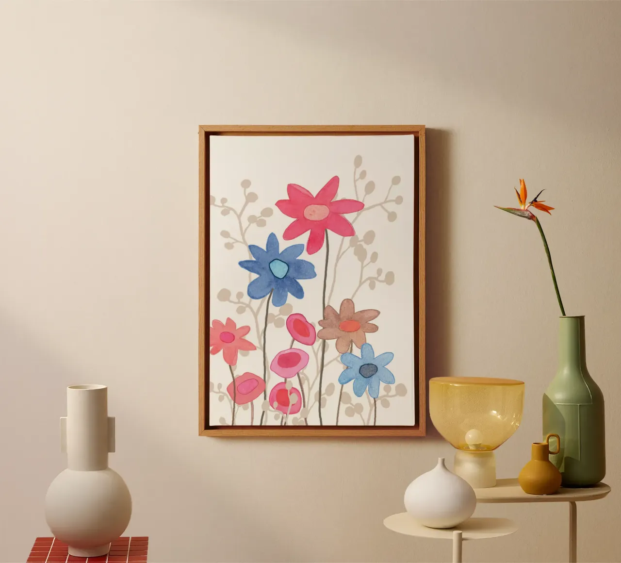 Fiori in rosso e blu tela con Cornice a cassetta da Farbwelten