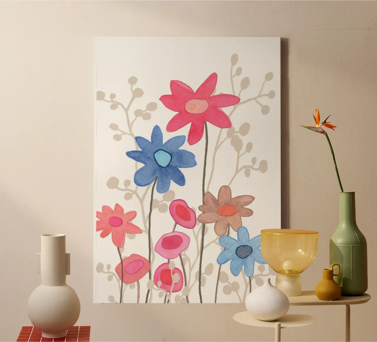 Fiori in rosso e blu tela con Cornice a cassetta da Farbwelten