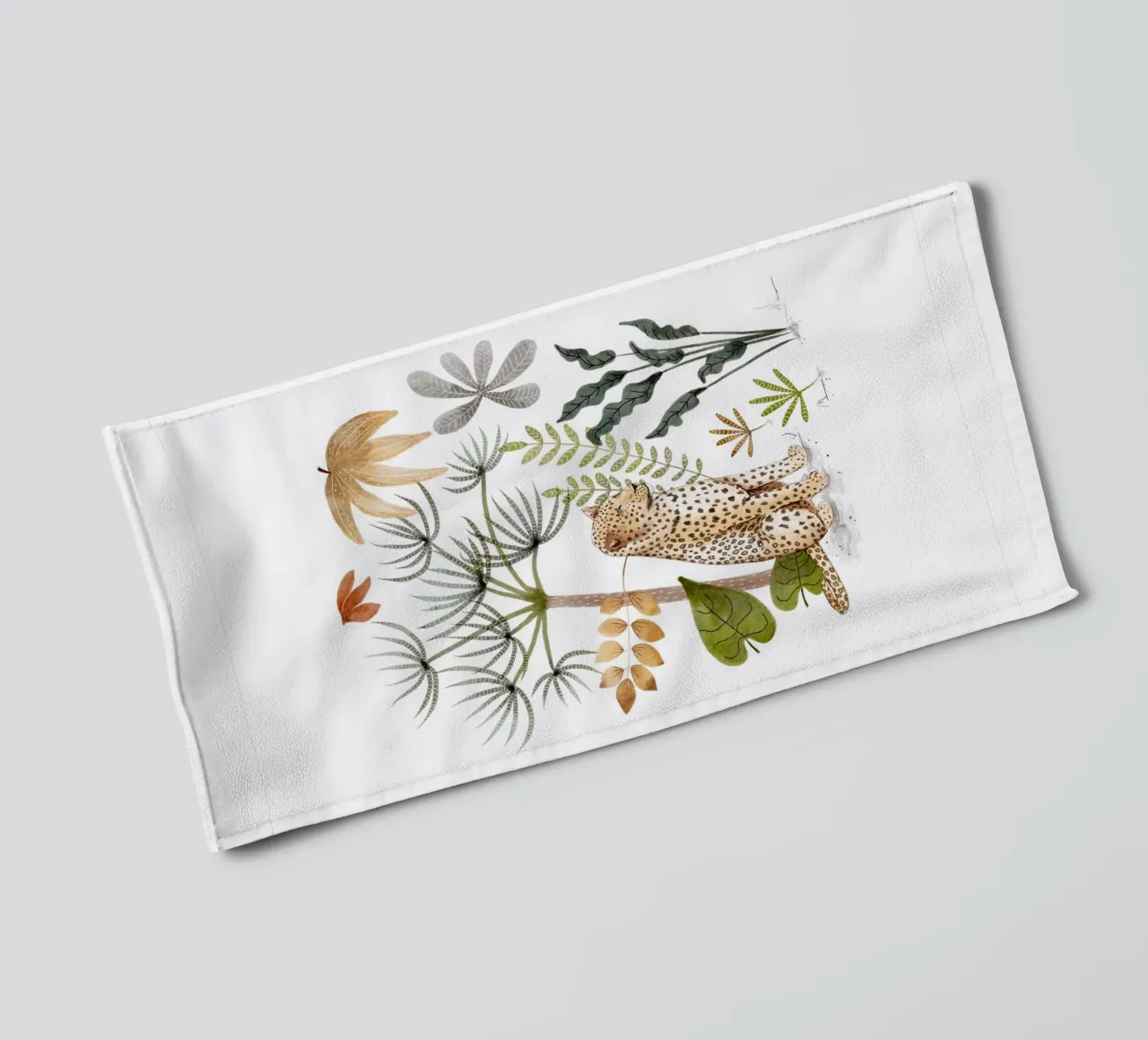 Leopard in Lush Jungle Botanical Illustration Art Print towel by Urchin Bay Art