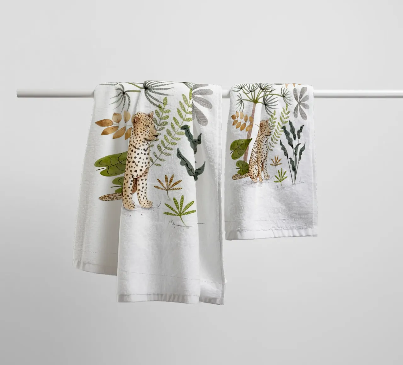 Leopard in Lush Jungle Botanical Illustration Art Print towel by Urchin Bay Art