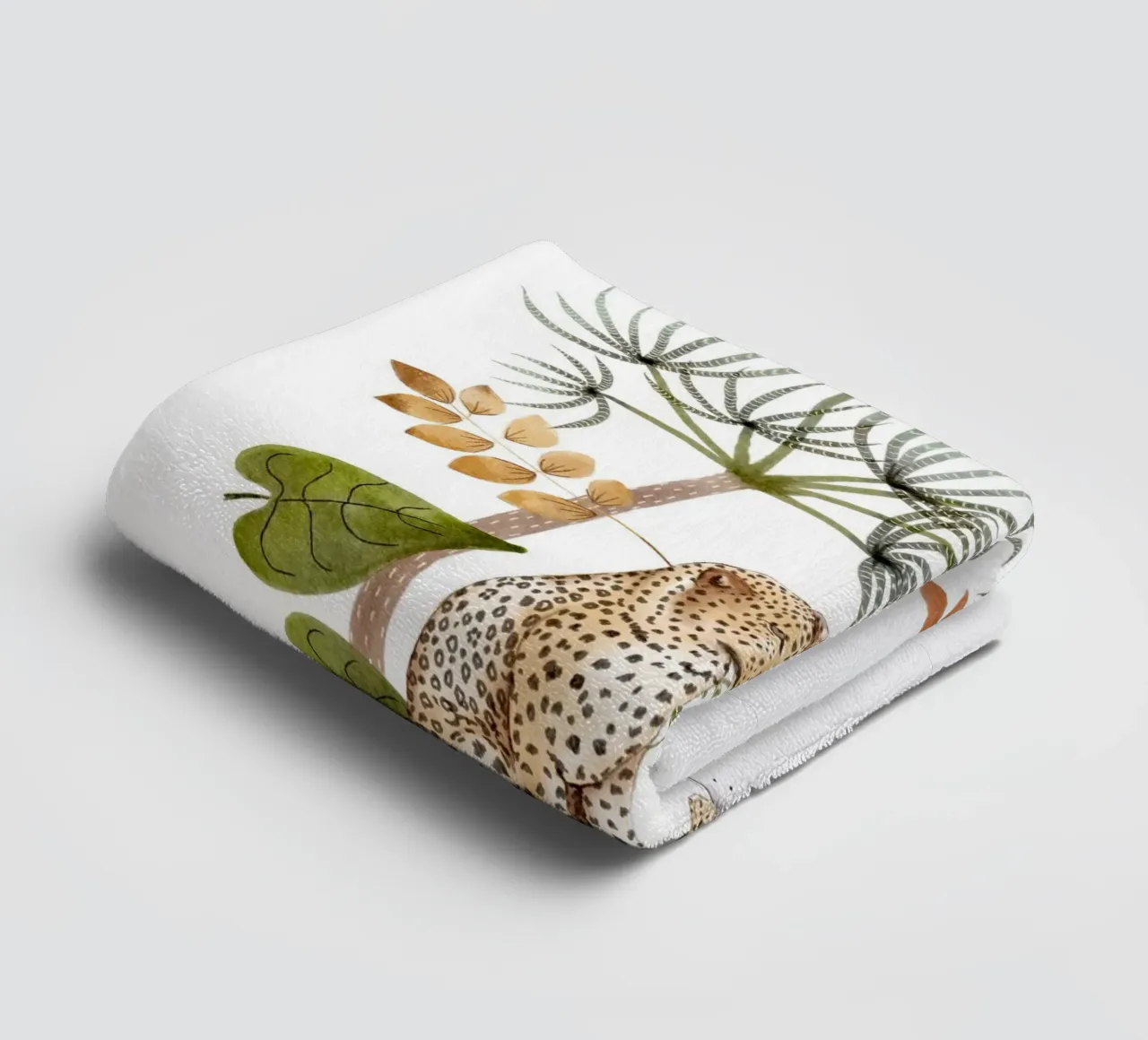 Leopard in Lush Jungle Botanical Illustration Art Print towel by Urchin Bay Art
