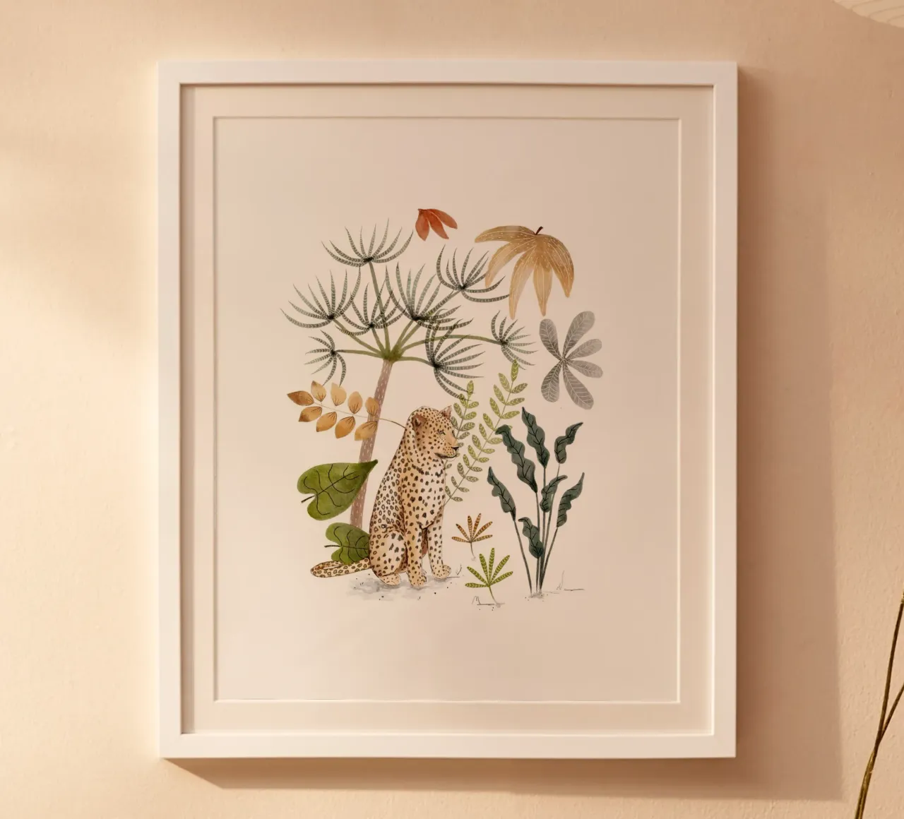 Leopard im üppigen Dschungel Botanische Illustration Kunstdruck Poster von Urchin Bay Art