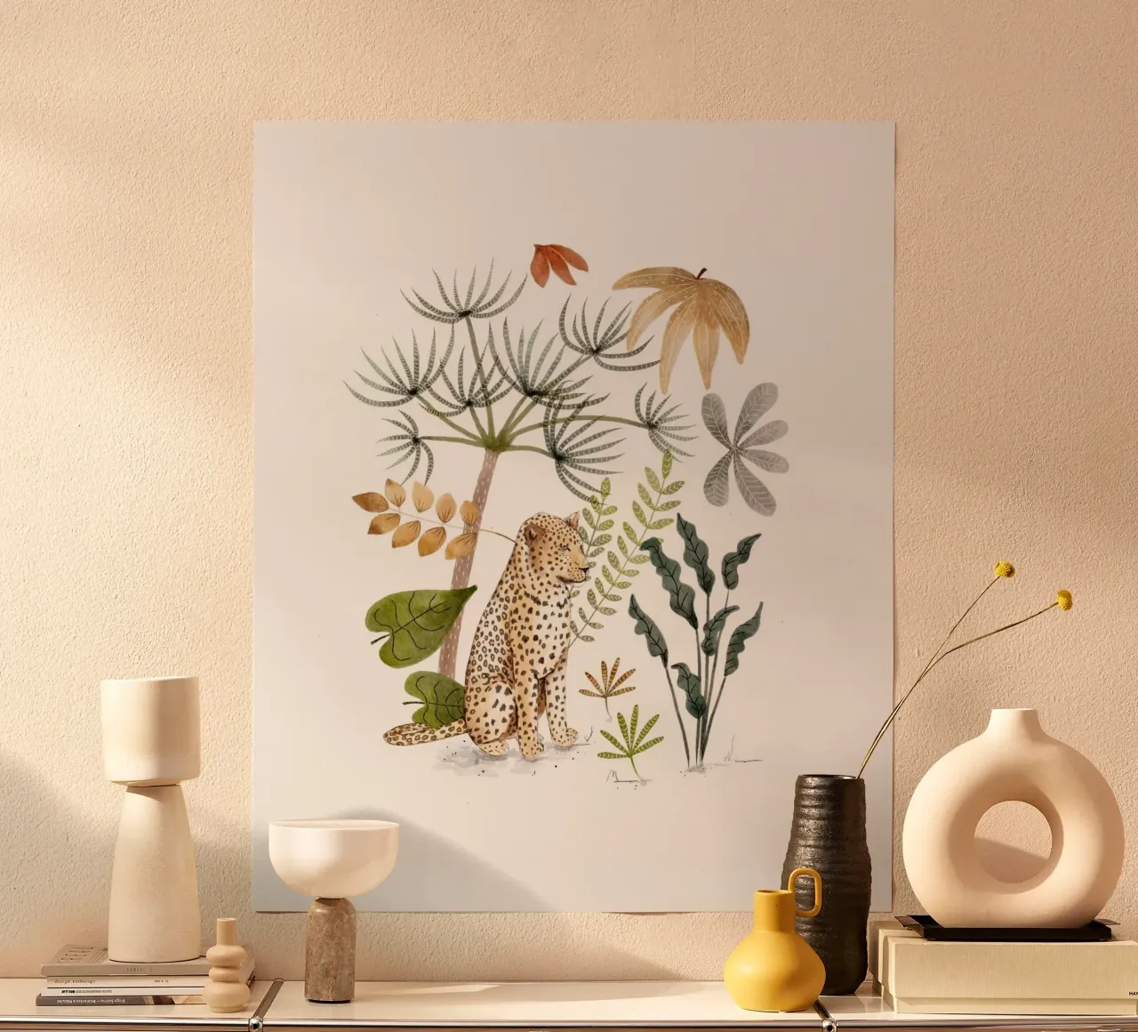 Leopard im üppigen Dschungel Botanische Illustration Kunstdruck Poster von Urchin Bay Art