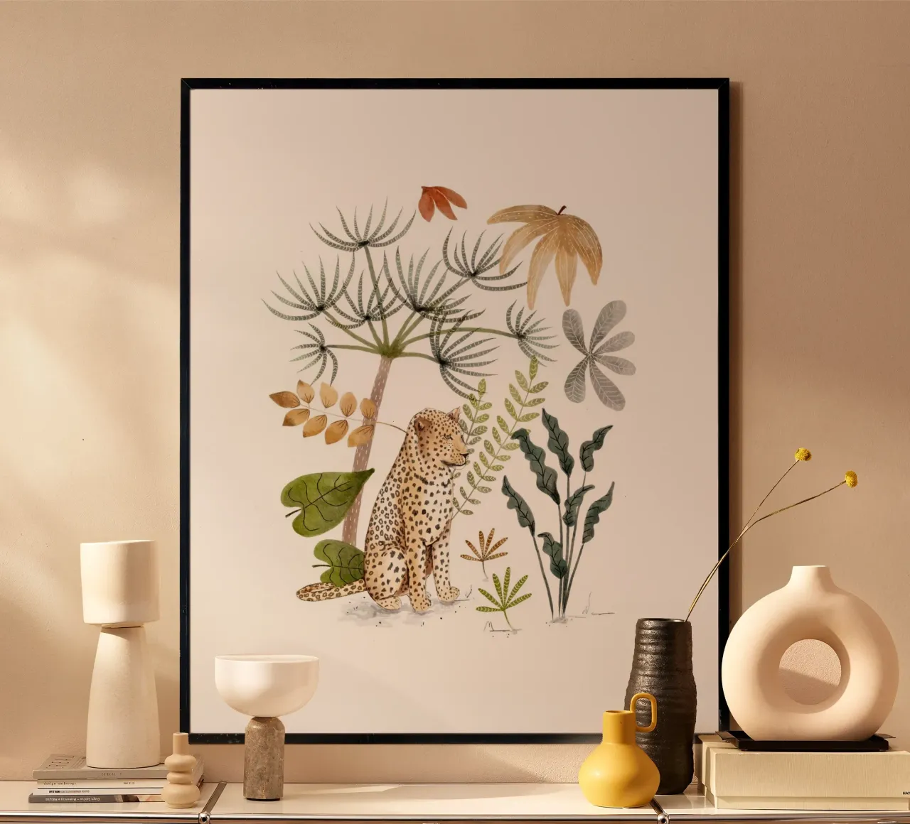 Leopard im üppigen Dschungel Botanische Illustration Kunstdruck Poster von Urchin Bay Art