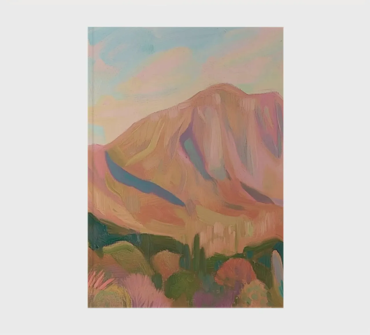 Desert Landscape Painting with Cacti and Mountains notebook by Melloi Art Print
