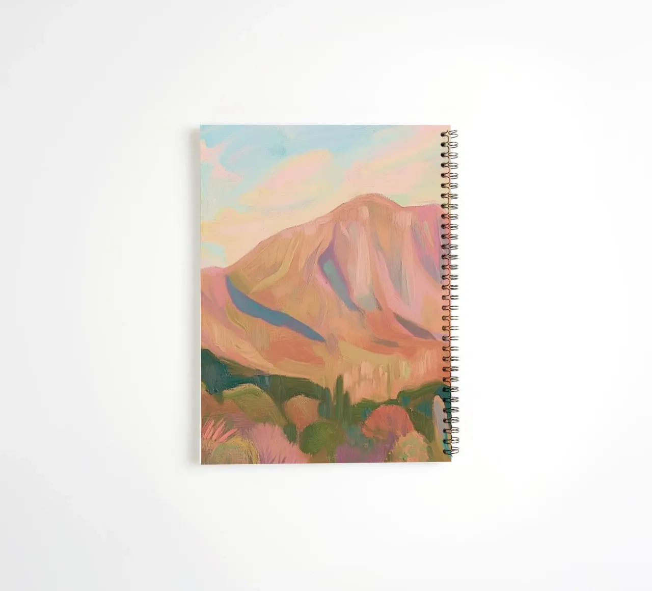Desert Landscape Painting with Cacti and Mountains spiral notebook by Melloi Art Print