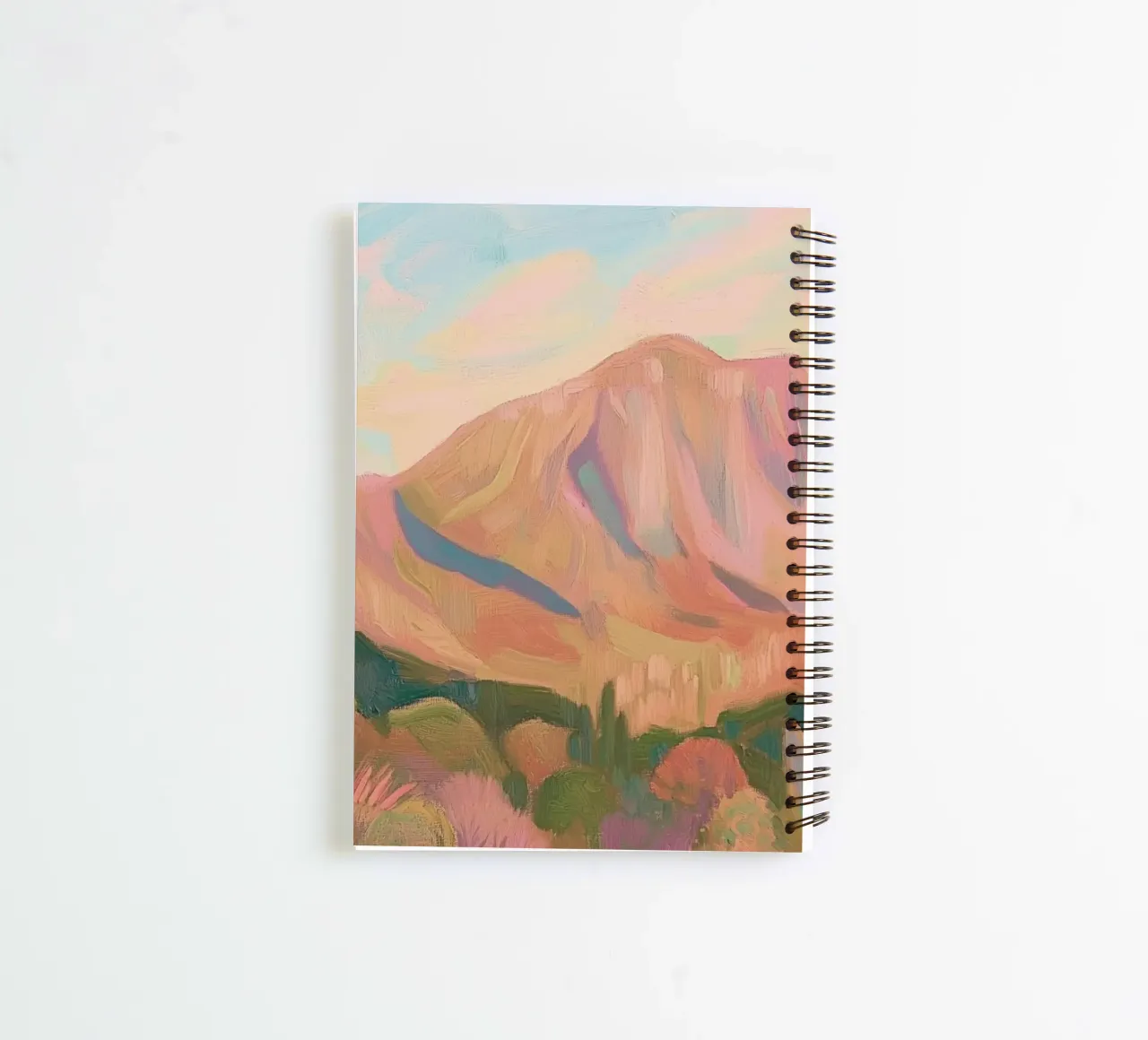 Desert Landscape Painting with Cacti and Mountains spiral notebook by Melloi Art Print