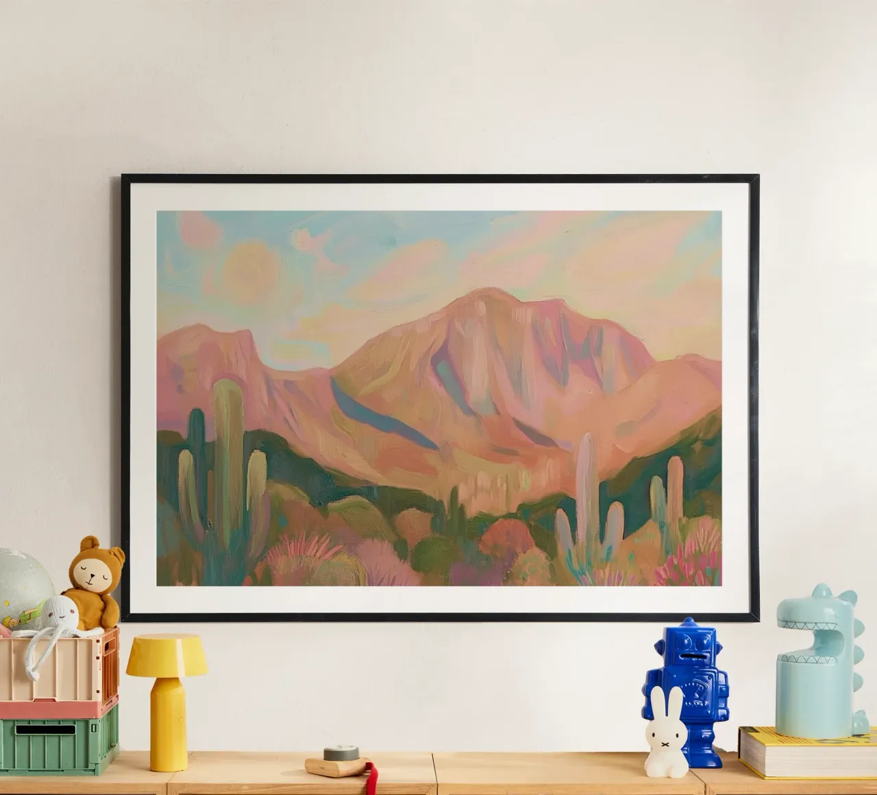Paesaggio desertico dipinto con cactus e montagne carta hahnemühle da Melloi Art Print