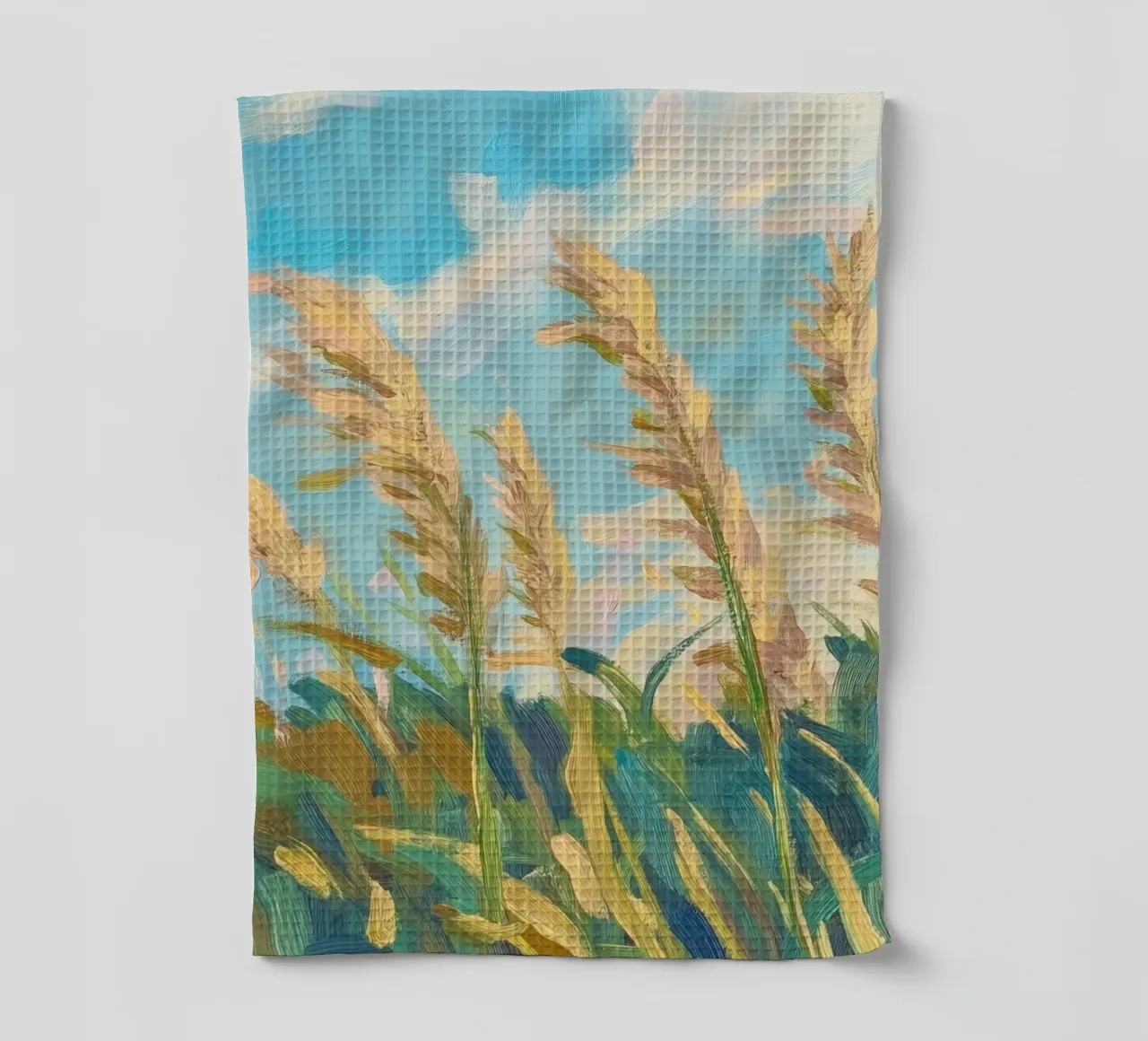 Champ de blé sous un ciel bleu clair torchon de Melloi Art Print