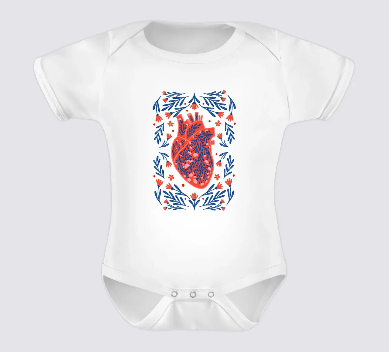 Cuore anatomico floreale body neonato maniche corte da Wackapacka