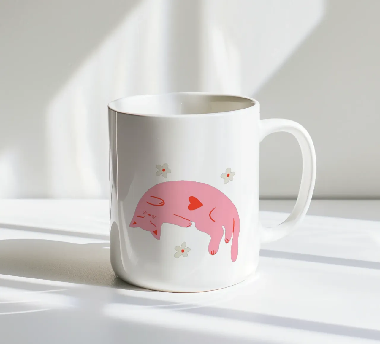 Gatto rosa con sfondo ondulato tazza in ceramica da Wackapacka