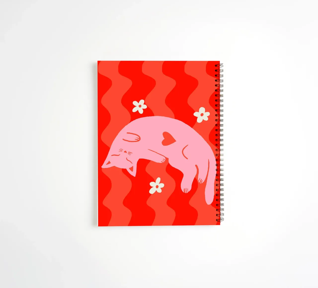 Pink cat with wavy background spiral notebook by Wackapacka
