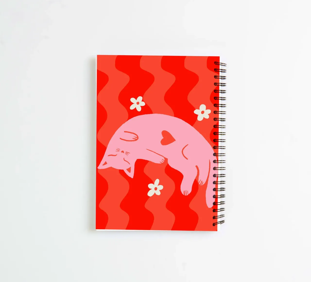 Pink cat with wavy background spiral notebook by Wackapacka