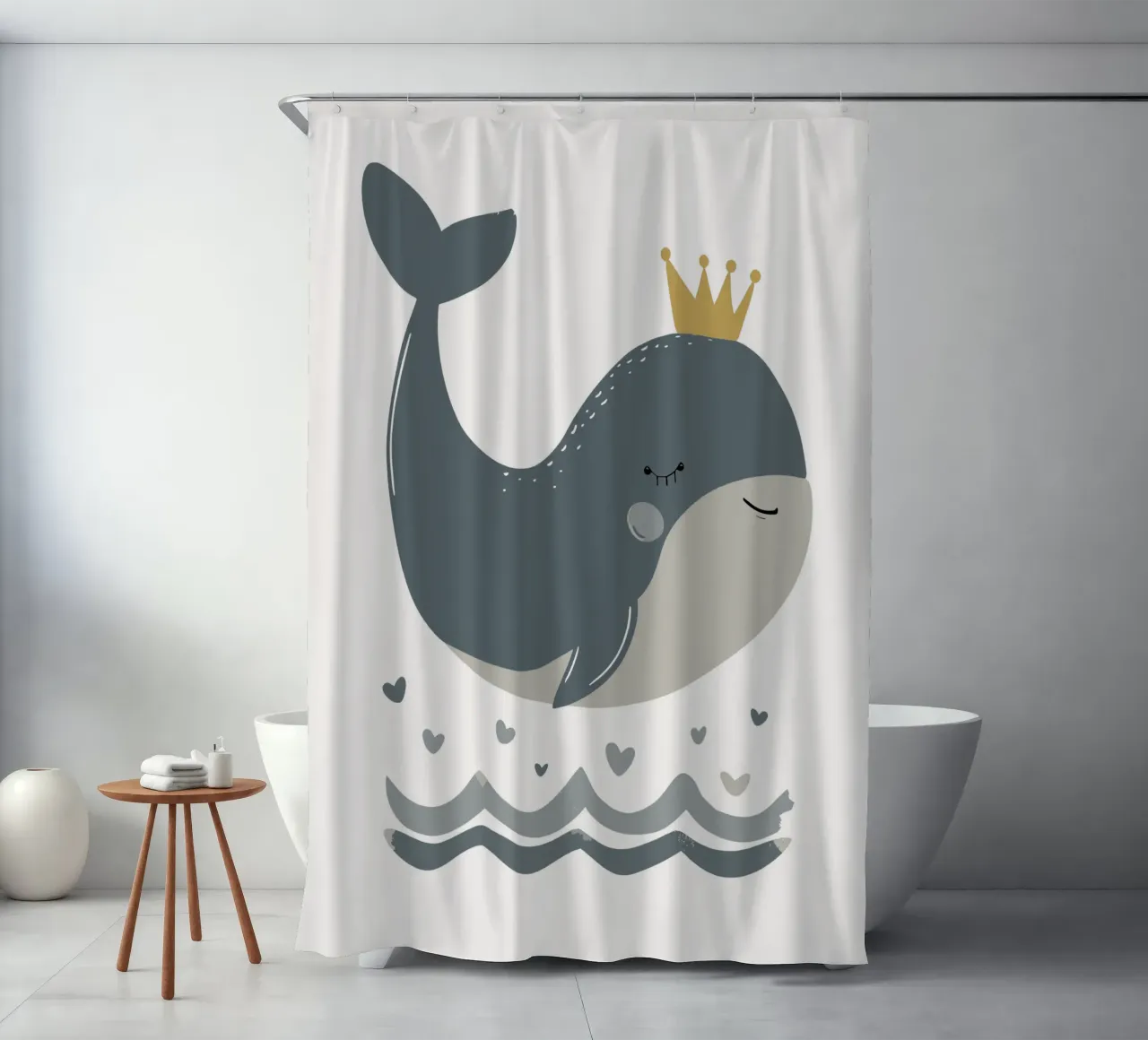 Whale with crown shower curtain by KidzStudio