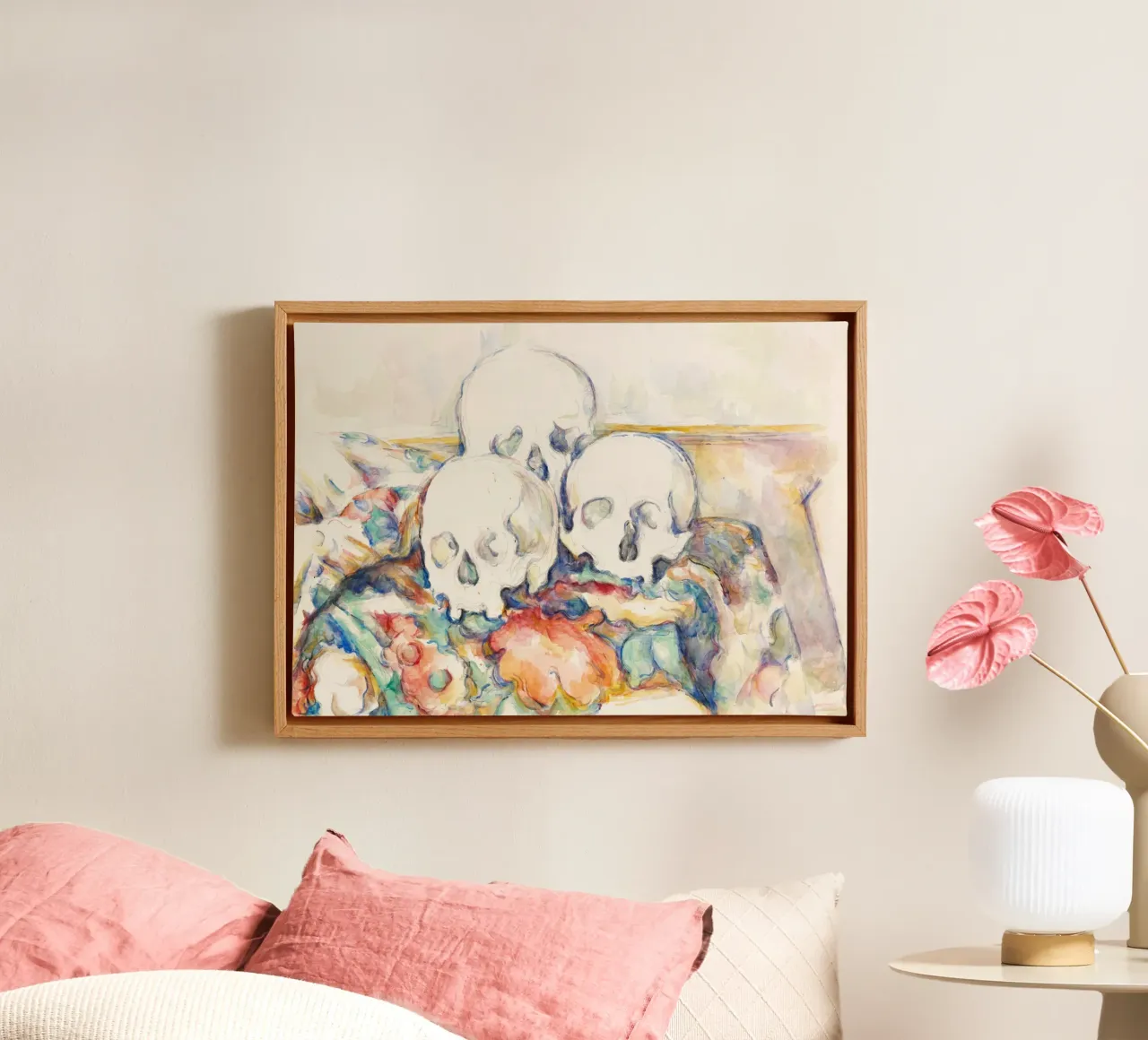 Three colourful skulls canvas with Floater frame by Second Canvas
