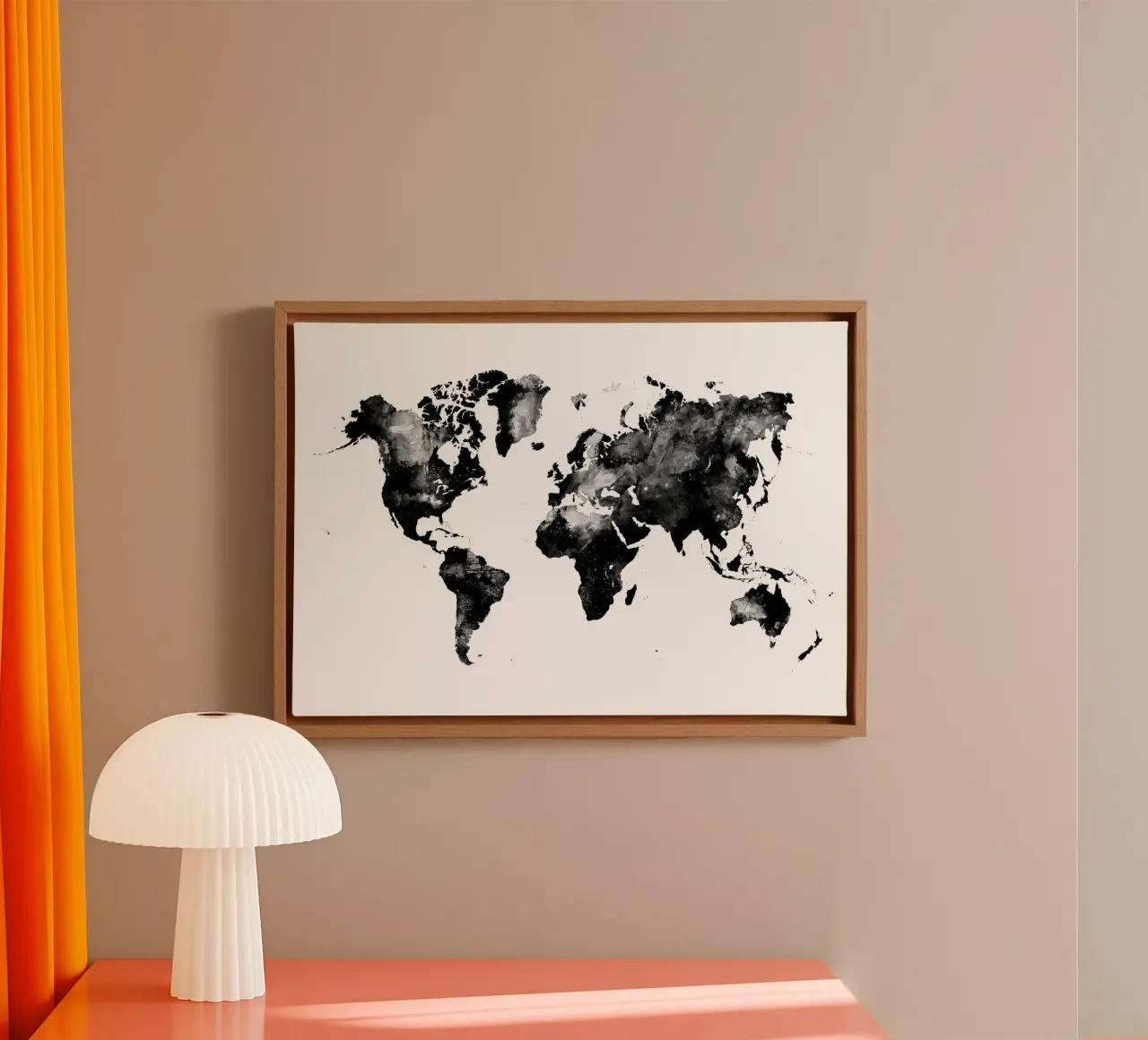 Mappa del mondo in bianco e nero tela con Cornice a cassetta da Justyna Jaszke JBJart